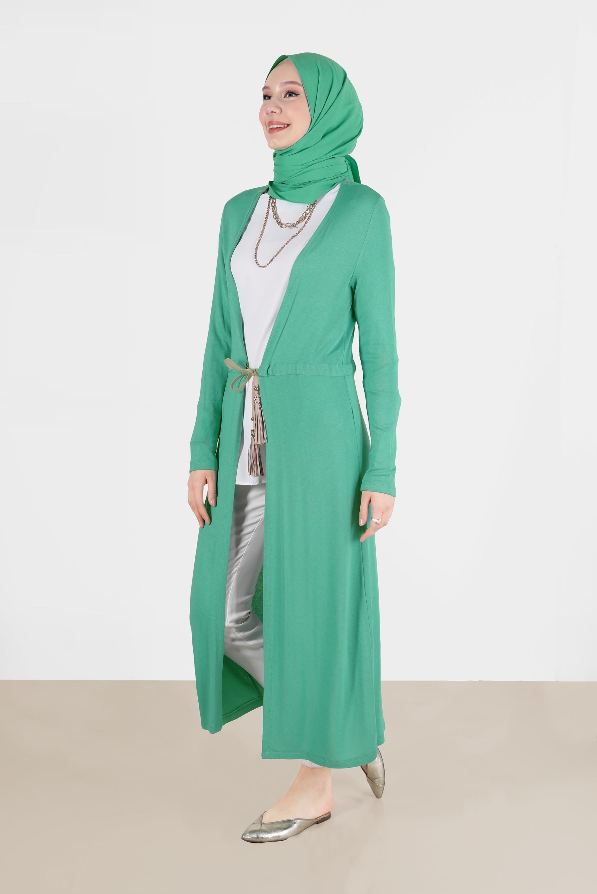 Tesettür giyim YEŞİL BELİ BÜZGÜLÜ TUNİK 4366 