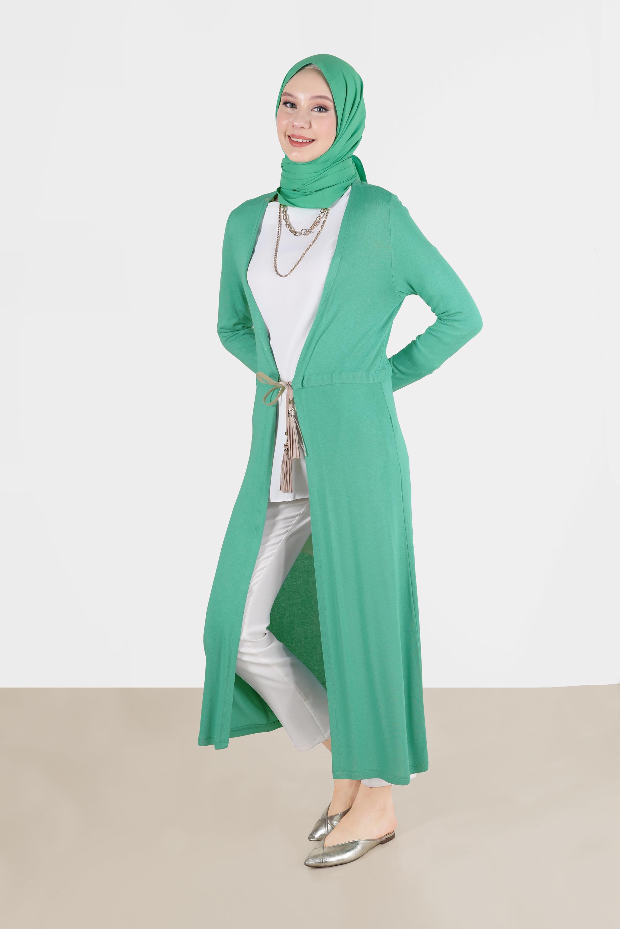 Tesettür giyim YEŞİL BELİ BÜZGÜLÜ TUNİK 4366 