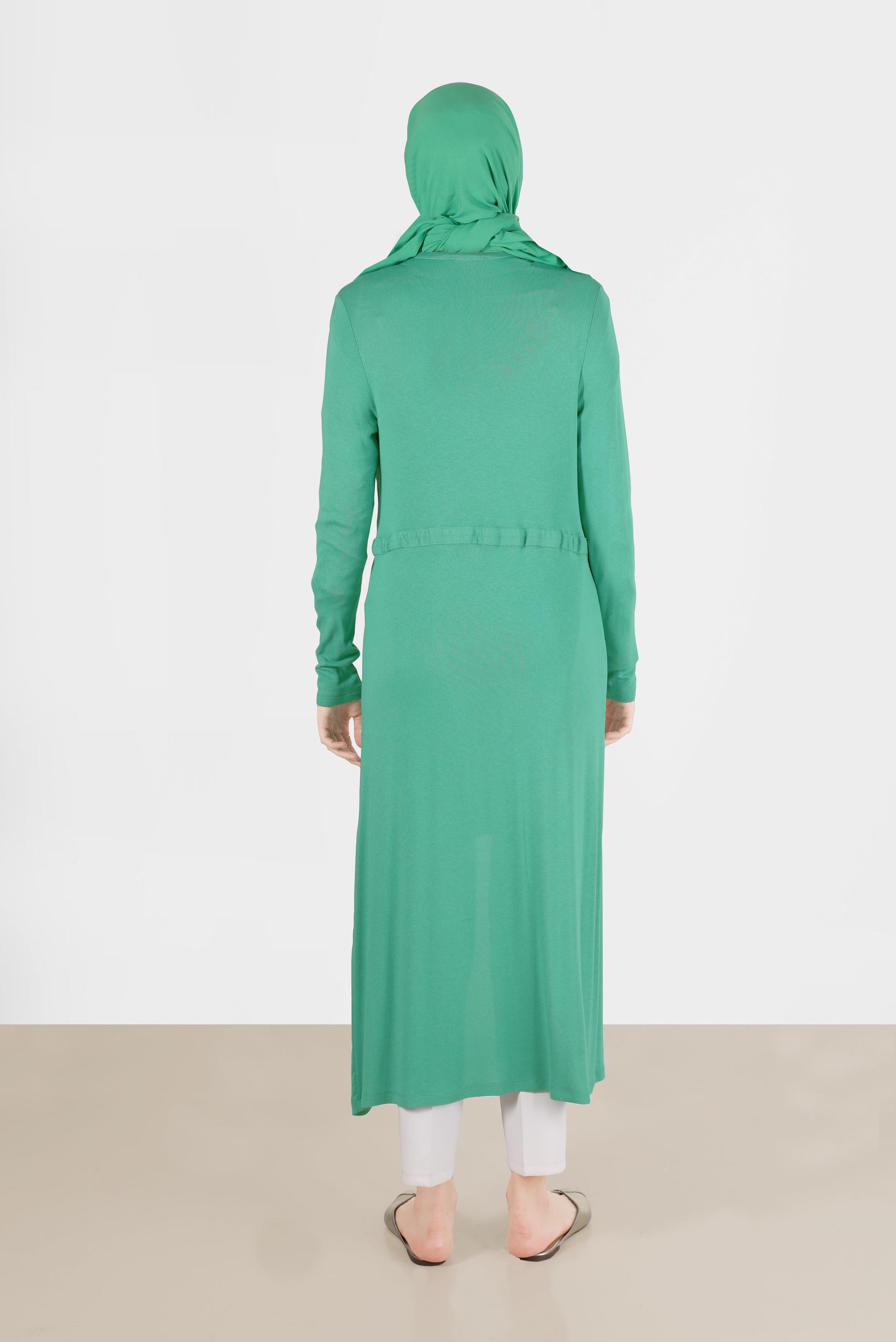 Tesettür giyim YEŞİL BELİ BÜZGÜLÜ TUNİK 4366 