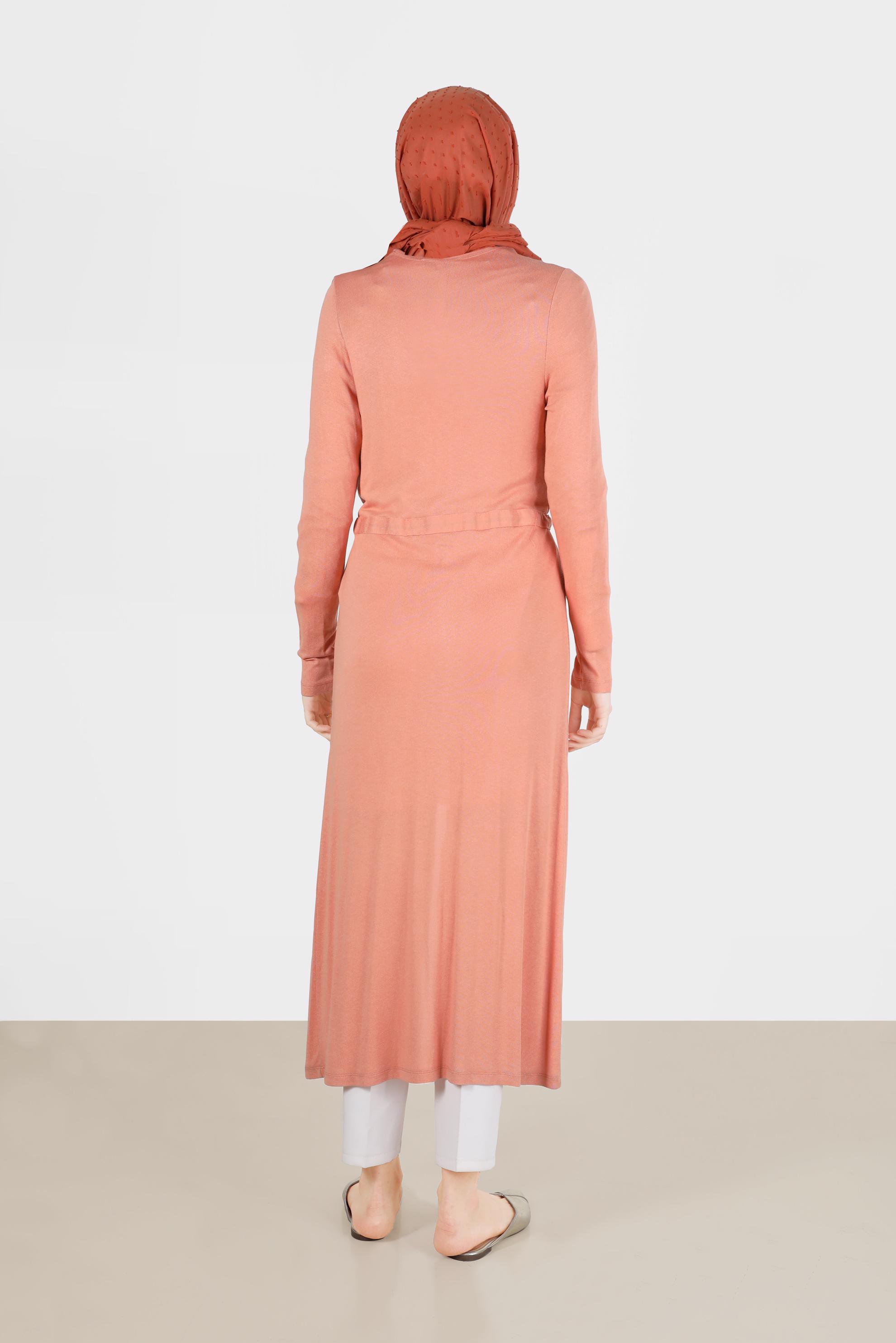 Tesettür giyim PUDRA BELİ BÜZGÜLÜ TUNİK 4366 