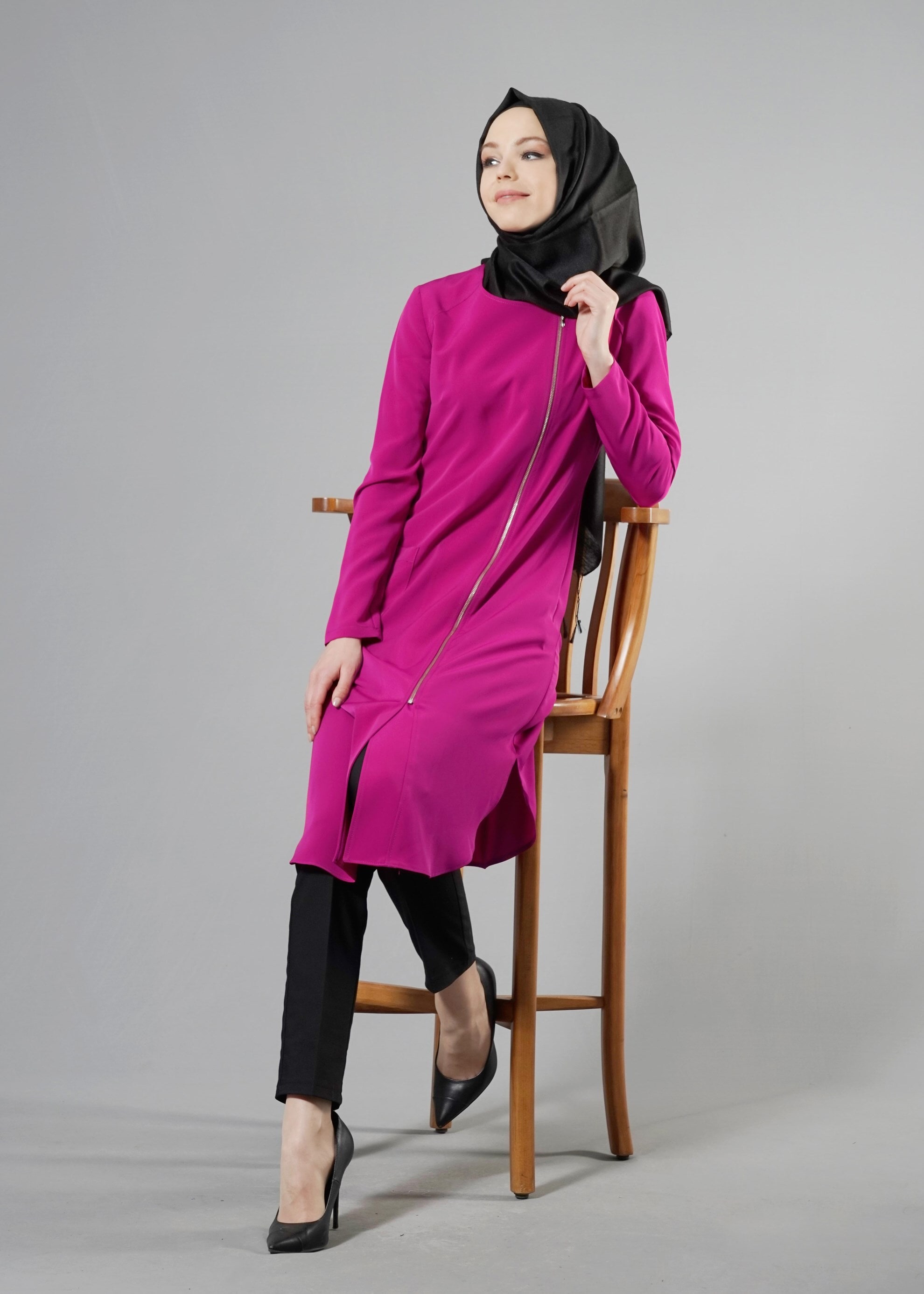 Tesettür giyim FUŞYA 4382 CREP CUPRA TUNİK 38/46 TEK40