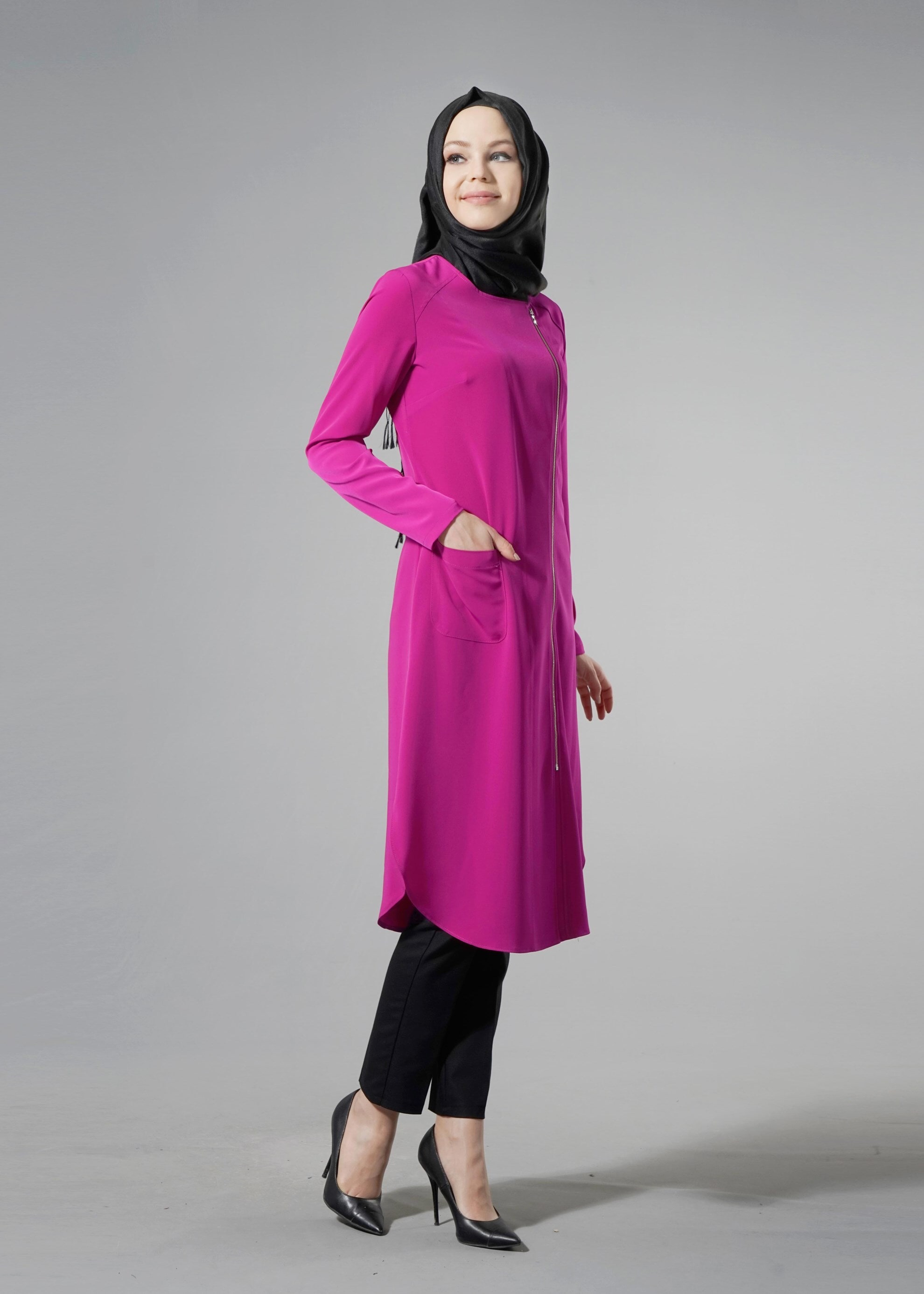 Tesettür giyim FUŞYA 4382 CREP CUPRA TUNİK 38/46 TEK40