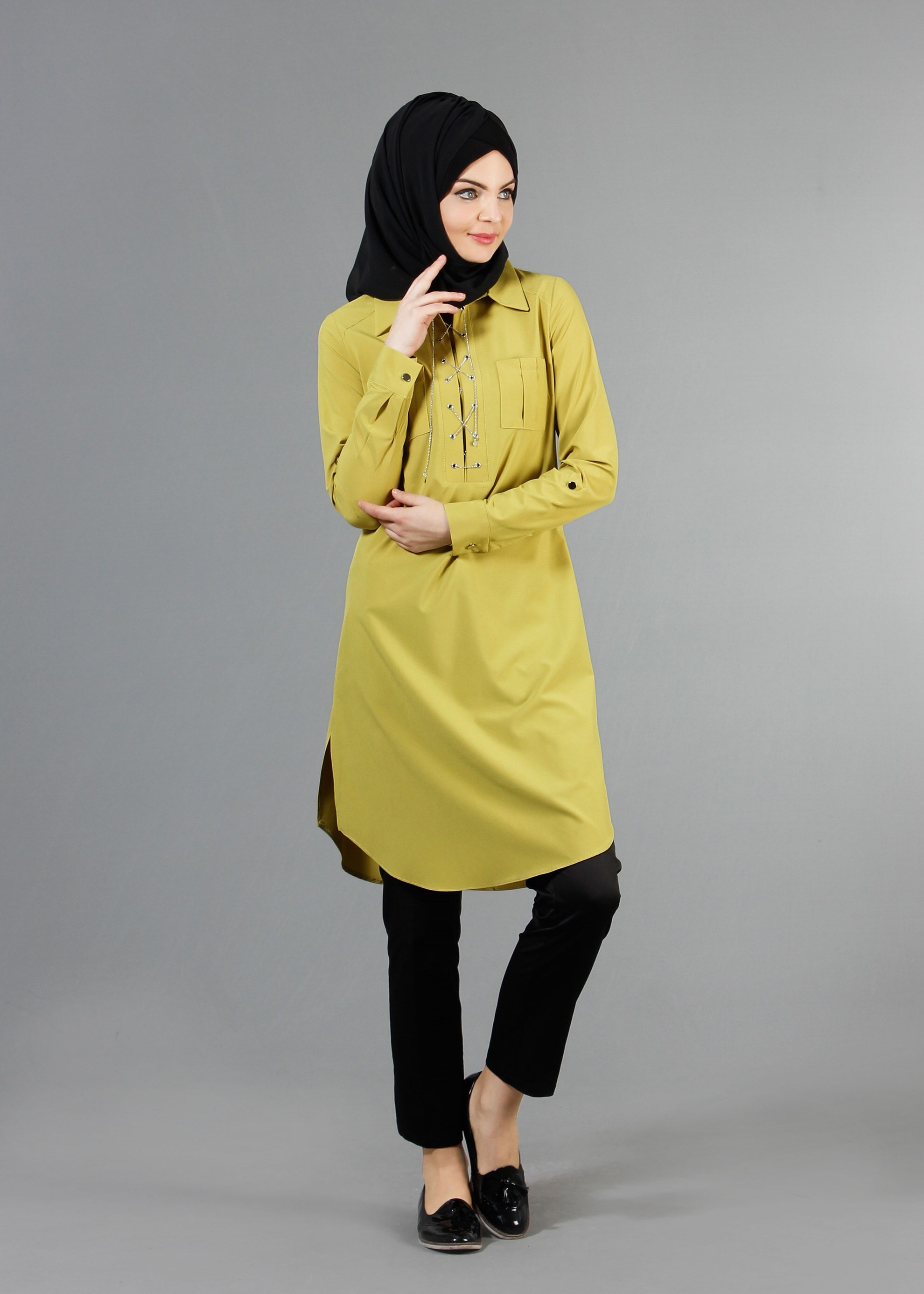 Tesettür giyim YEŞİL 4384 Eleta Tesettür Tunik  36/44(38-40) TEK42