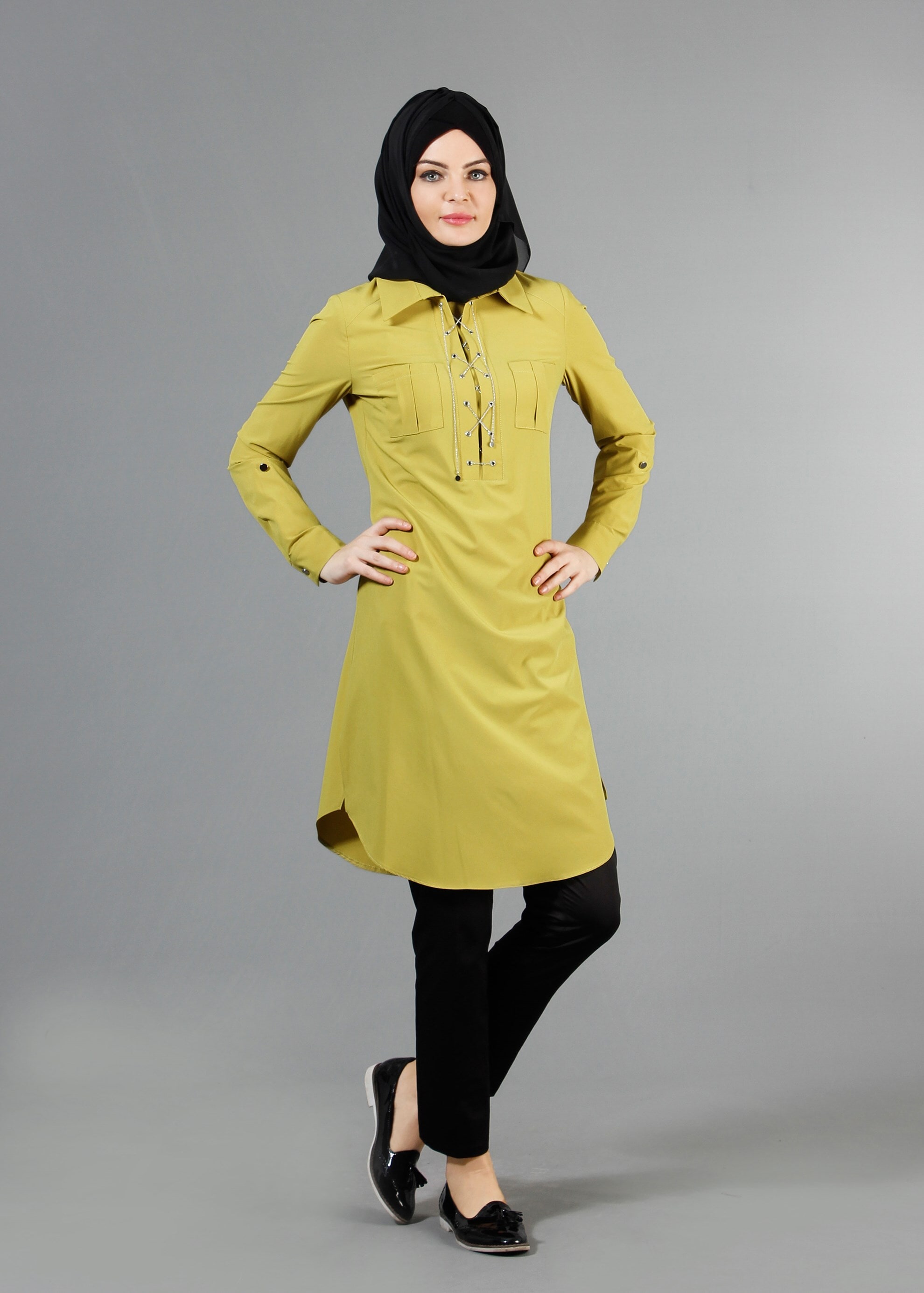 Tesettür giyim YEŞİL 4384 Eleta Tesettür Tunik  36/44(38-40) TEK42