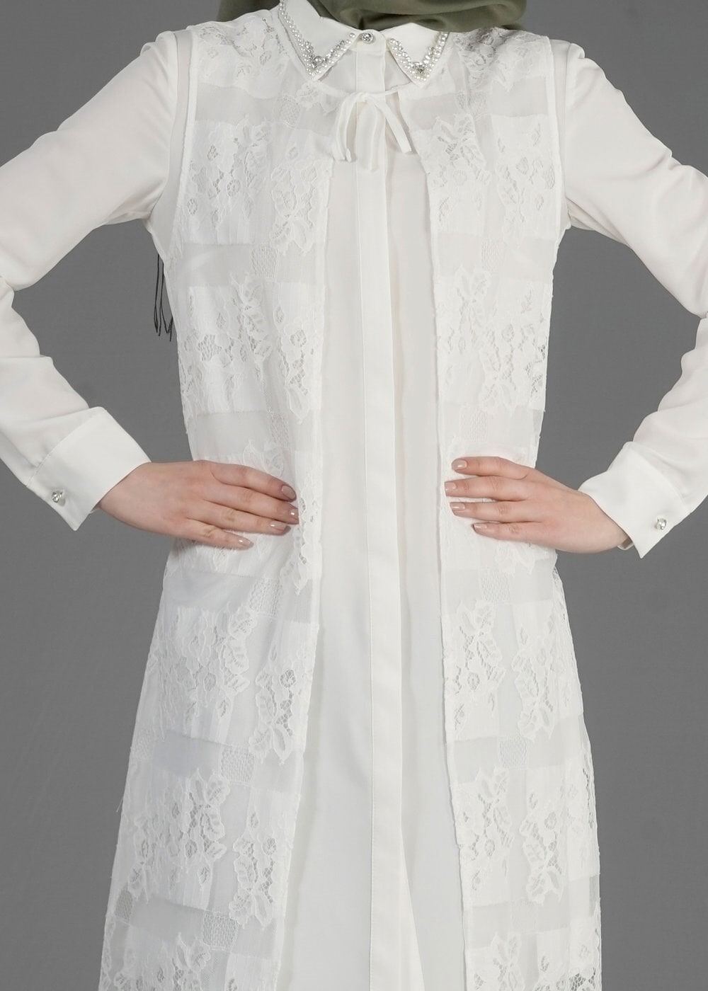 Tesettür giyim BEYAZ 4386 Jillian Tesettür 1806 2&prime;li Tunik 38/46