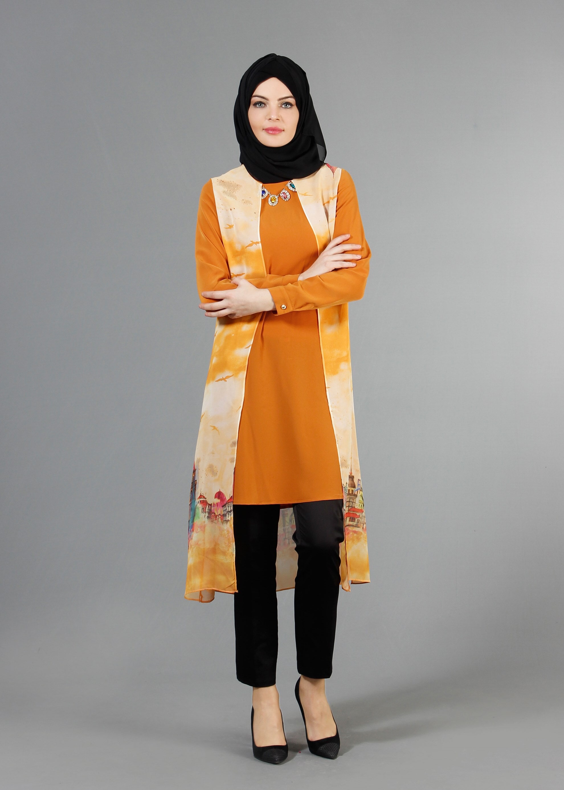 Tesettür giyim TURUNCU 4401 Criss Tesettür Tunik  38/46