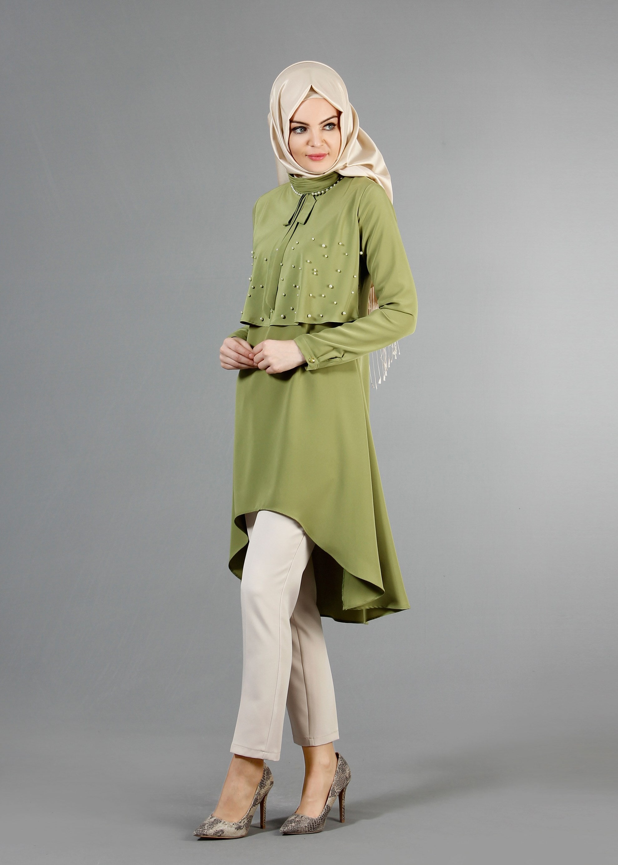 Tesettür giyim HAKİ 4403 Criss Tesettür Tunik 38/46