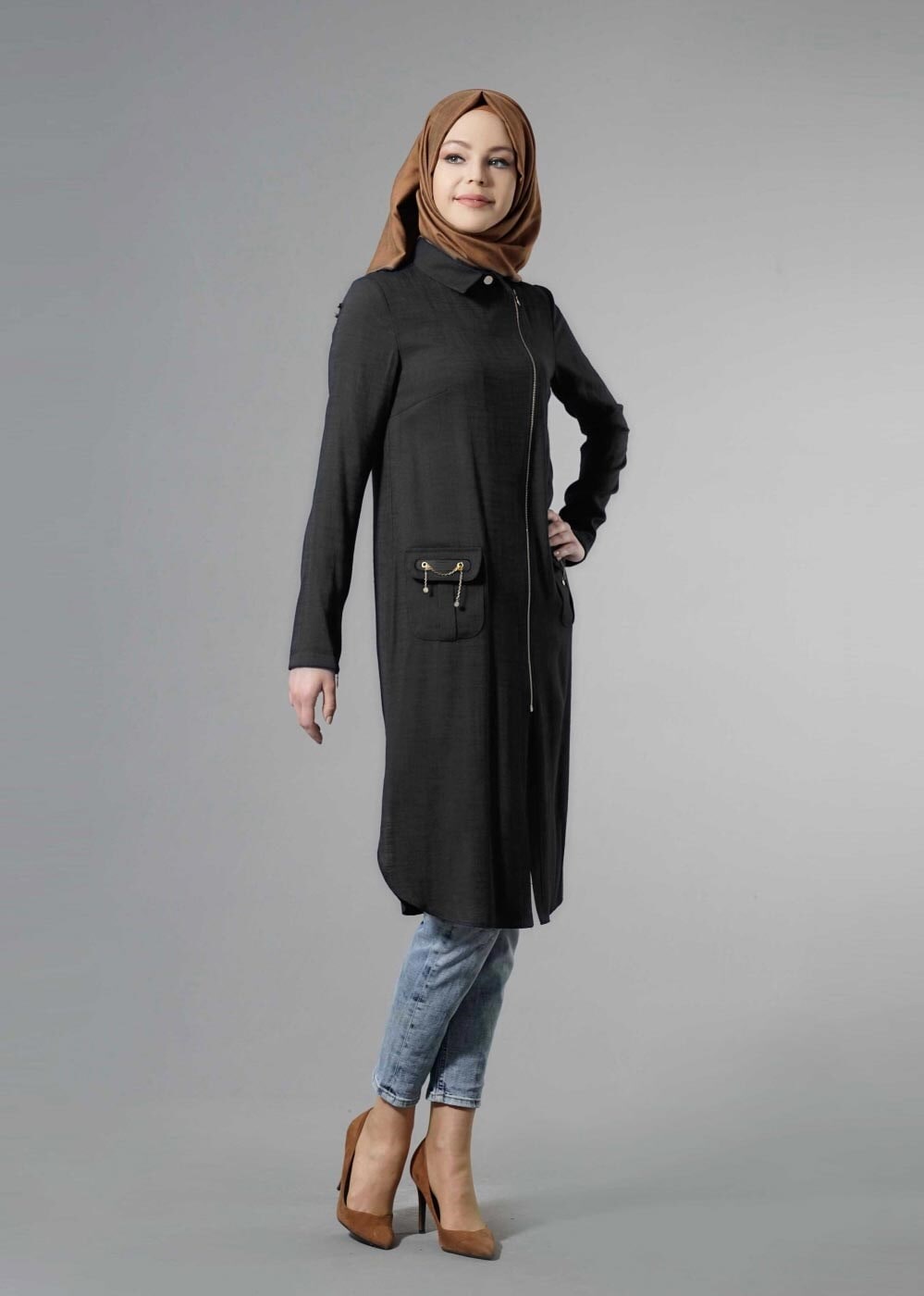 Tesettür giyim SİYAH 4422 Ezgim Tesettür Tunik 38/46 TEK40