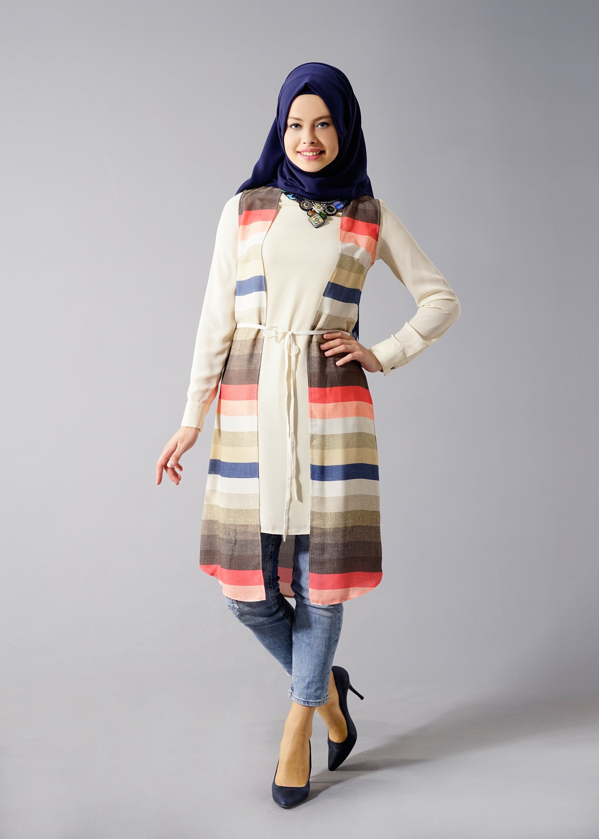 Tesettür giyim VİZON 4423 Maglia 9991 2&prime;li Tunik 38/46 TEK40