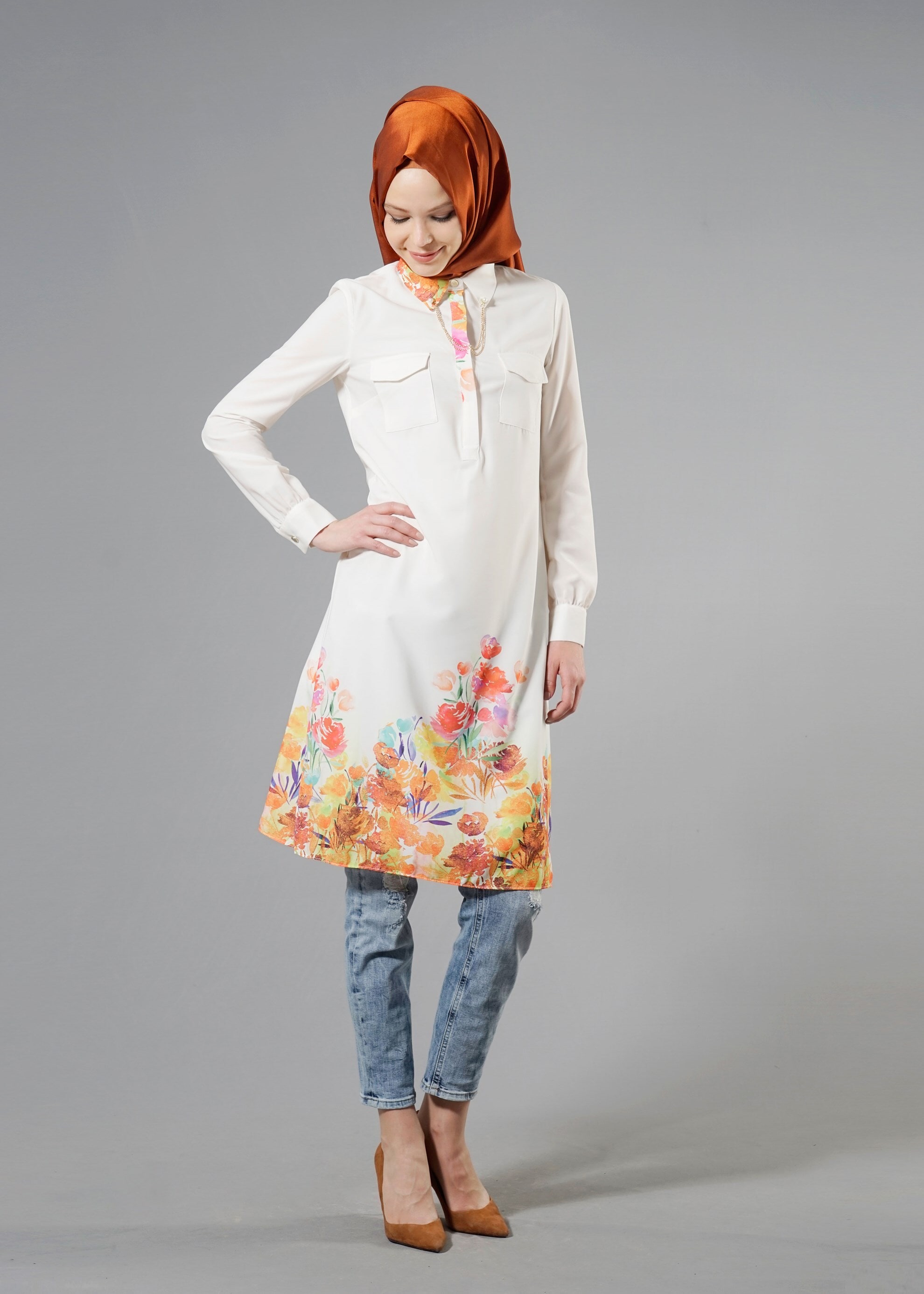 Tesettür giyim TURUNCU 4425 MOSS 3048 TUNİK 38/46 TEK40