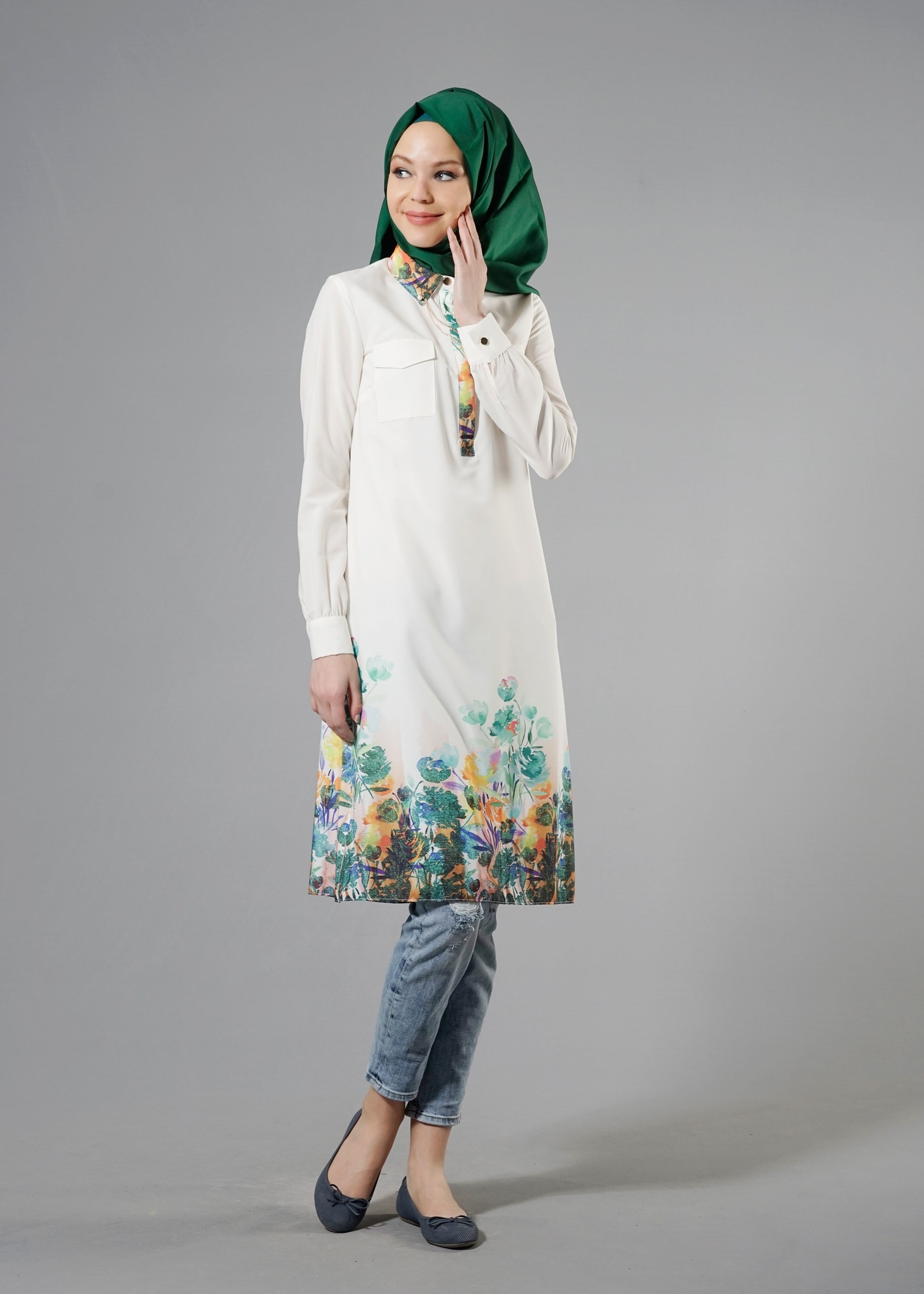 Tesettür giyim YEŞİL 4425 MOSS 3048 TUNİK 38/46 TEK40