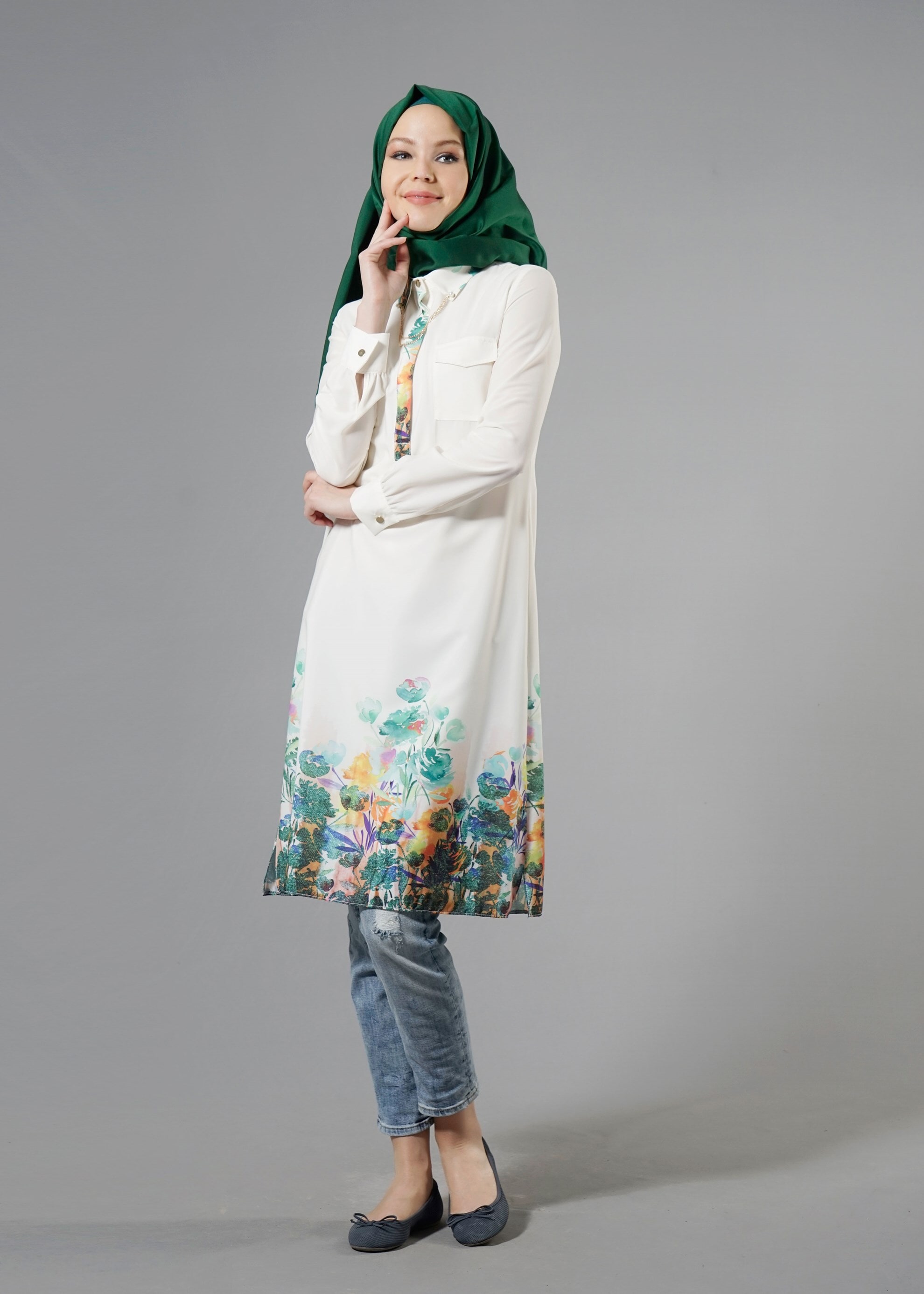 Tesettür giyim YEŞİL 4425 MOSS 3048 TUNİK 38/46 TEK40