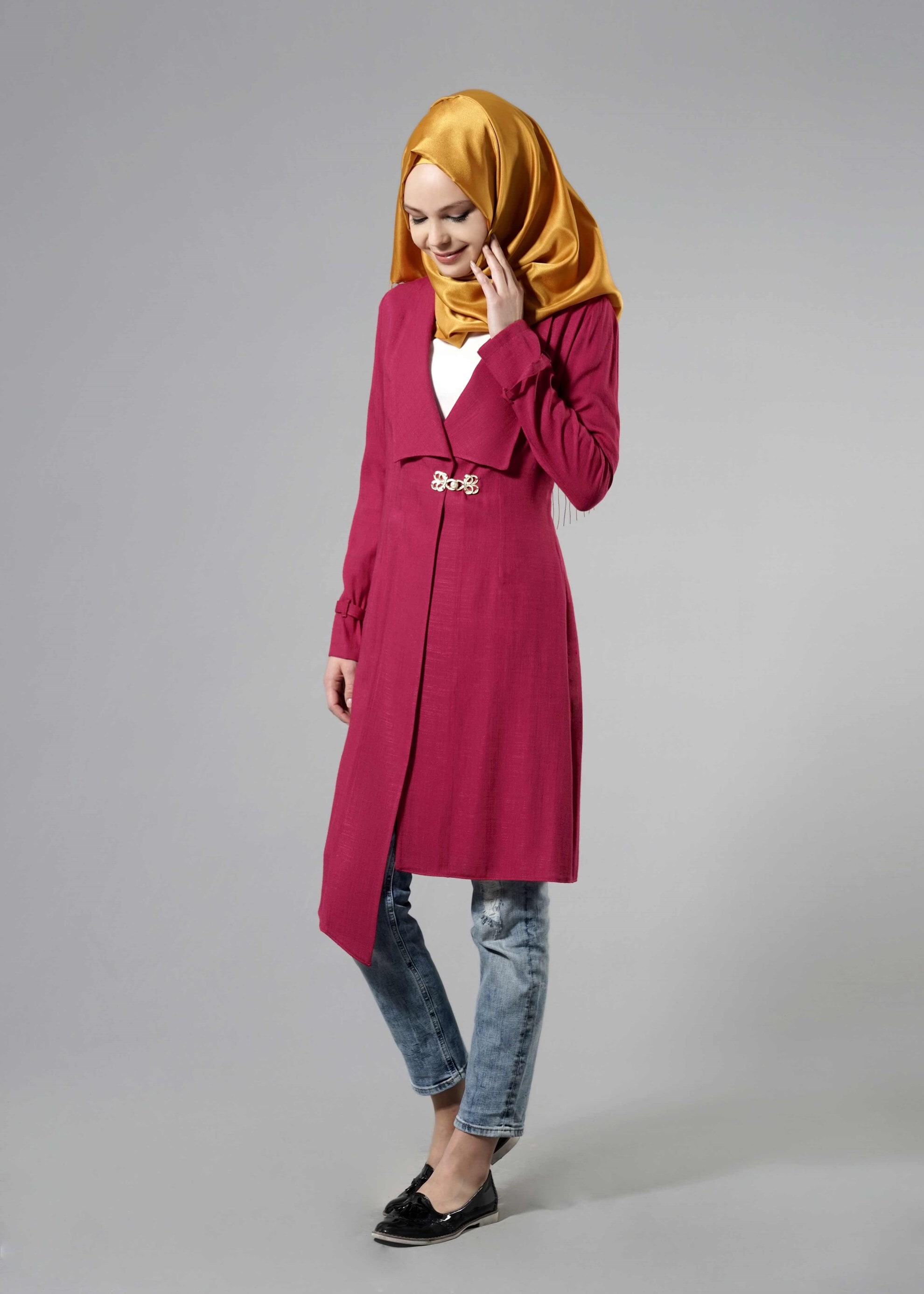 Tesettür giyim FUŞYA ASİMETRİK KESİM TUNİK 4446