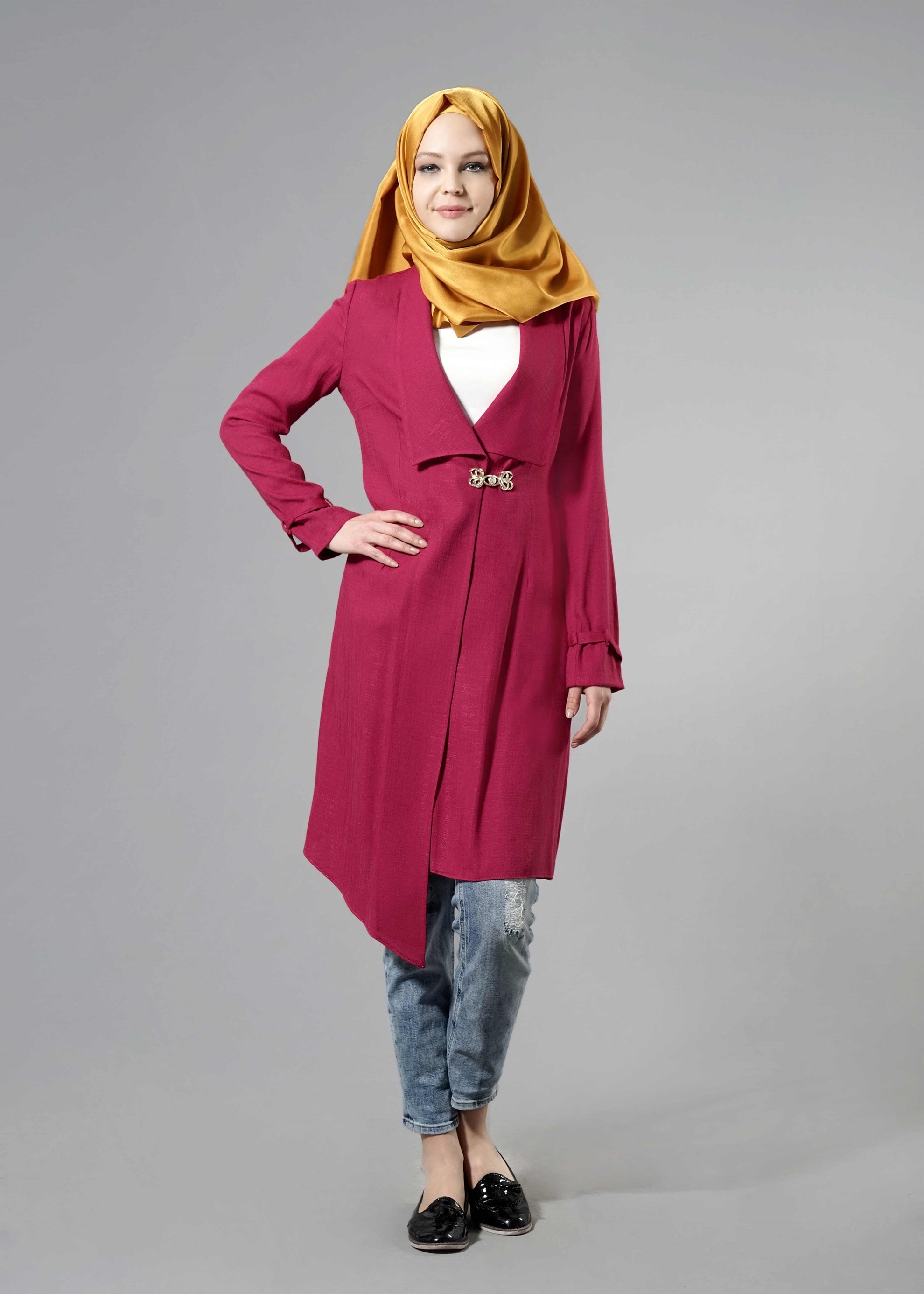 Tesettür giyim FUŞYA ASİMETRİK KESİM TUNİK 4446