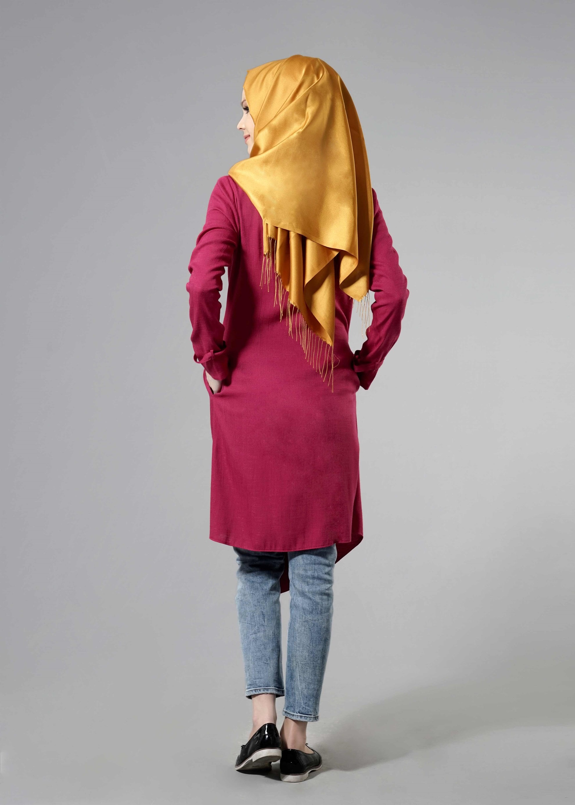 Tesettür giyim FUŞYA ASİMETRİK KESİM TUNİK 4446