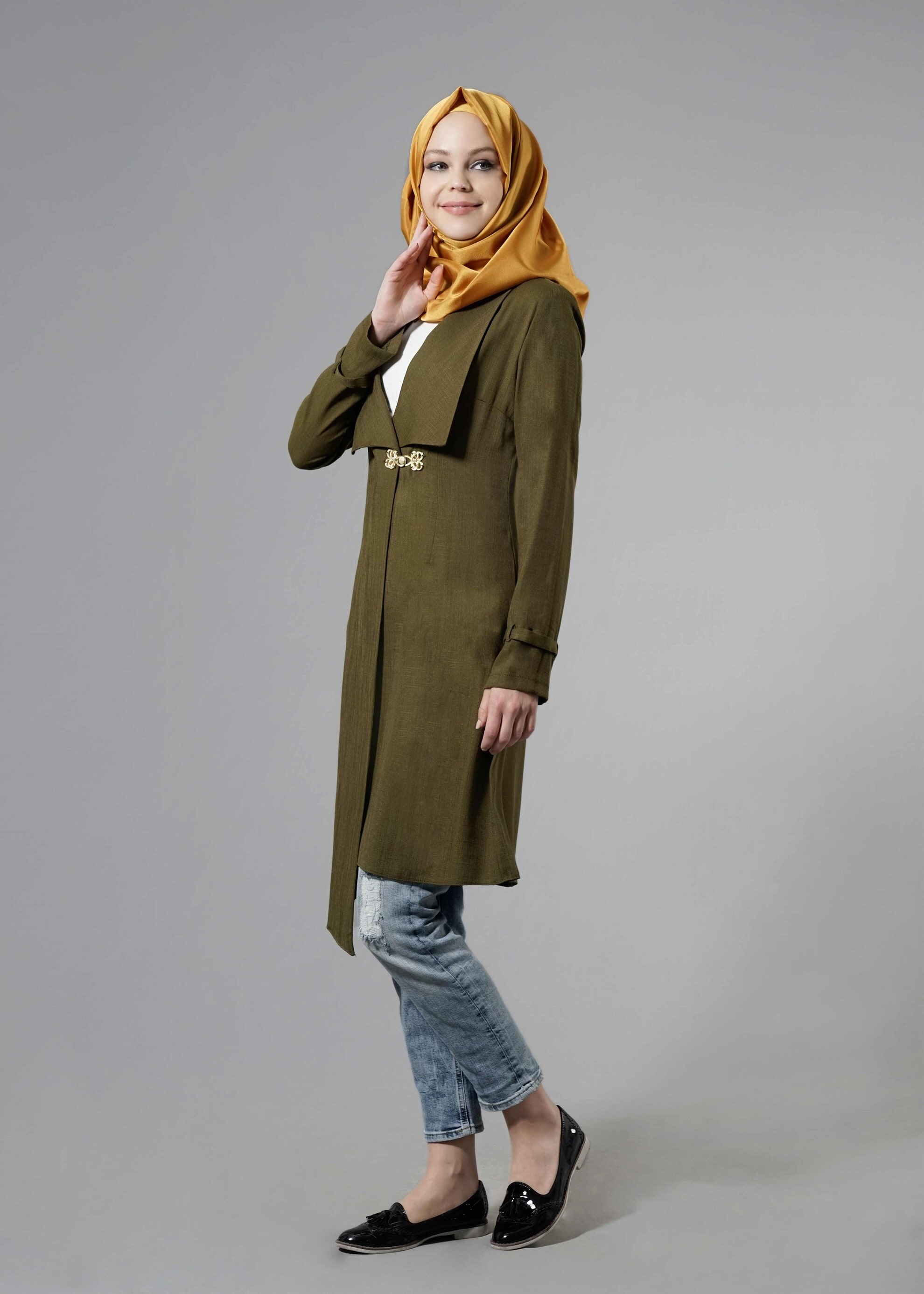 Tesettür giyim HAKİ ASİMETRİK KESİM TUNİK 4446