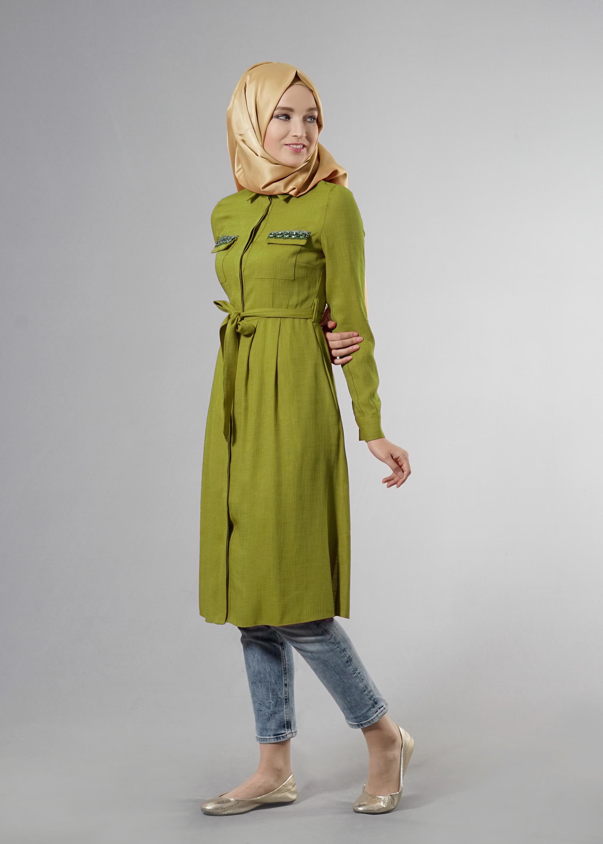 Tesettür giyim YEŞİL 4449 Ezgim Tesettür Tunik 36/44(38-40) TEK42