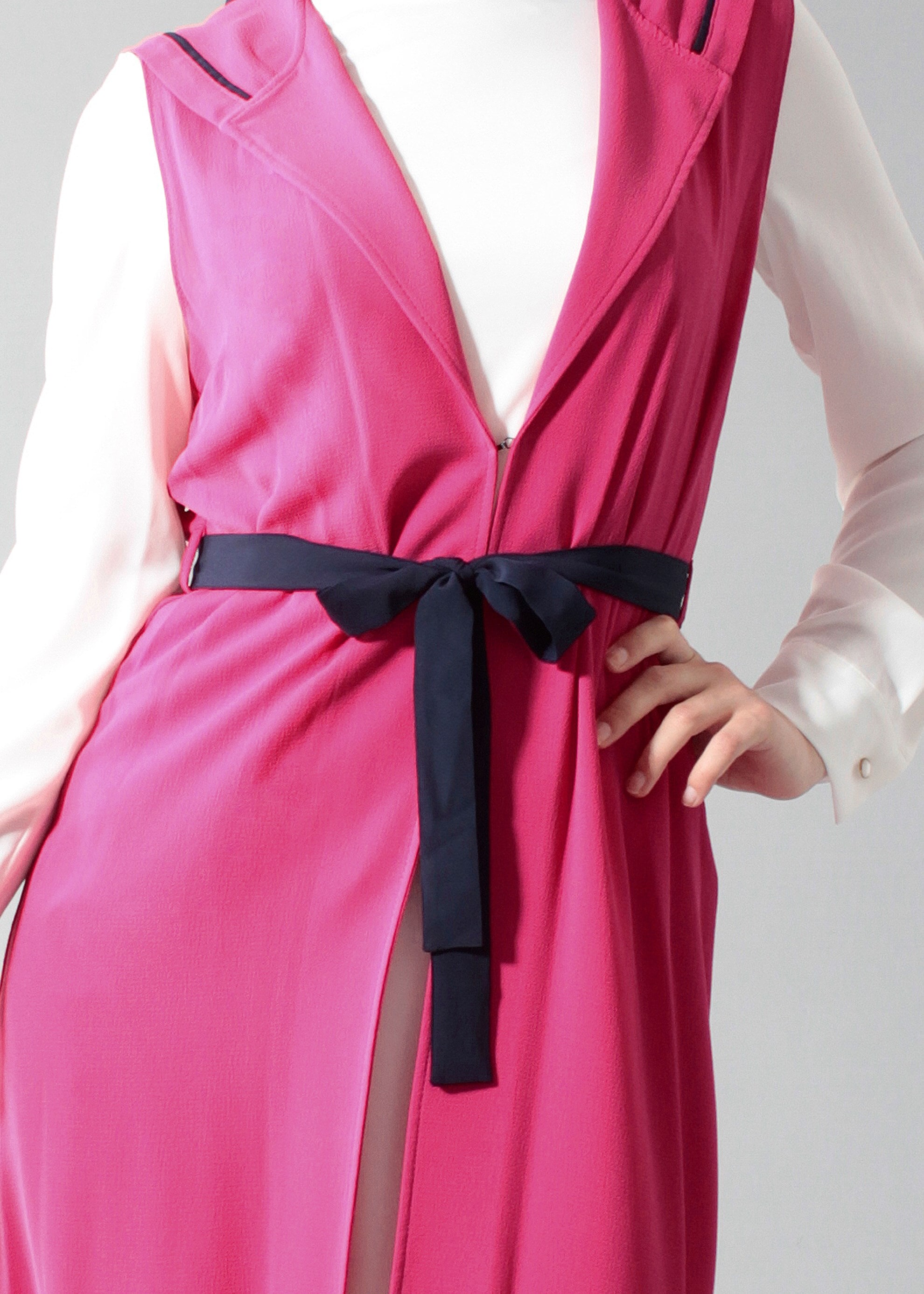 Tesettür giyim FUŞYA BELİ KUŞAKLI KAPÜŞONLU 2&prime;Lİ TUNİK 4450 