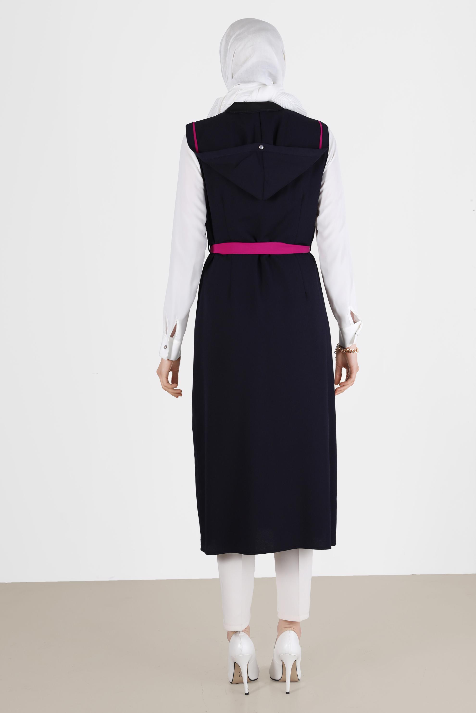 Tesettür giyim LACİVERT BELİ KUŞAKLI KAPÜŞONLU 2&prime;Lİ TUNİK 4450 