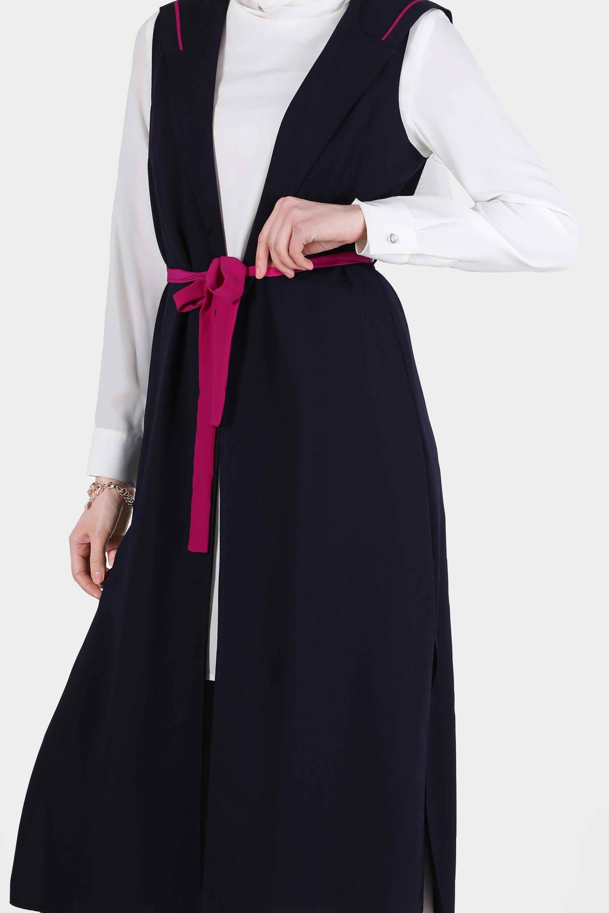 Tesettür giyim LACİVERT BELİ KUŞAKLI KAPÜŞONLU 2&prime;Lİ TUNİK 4450 