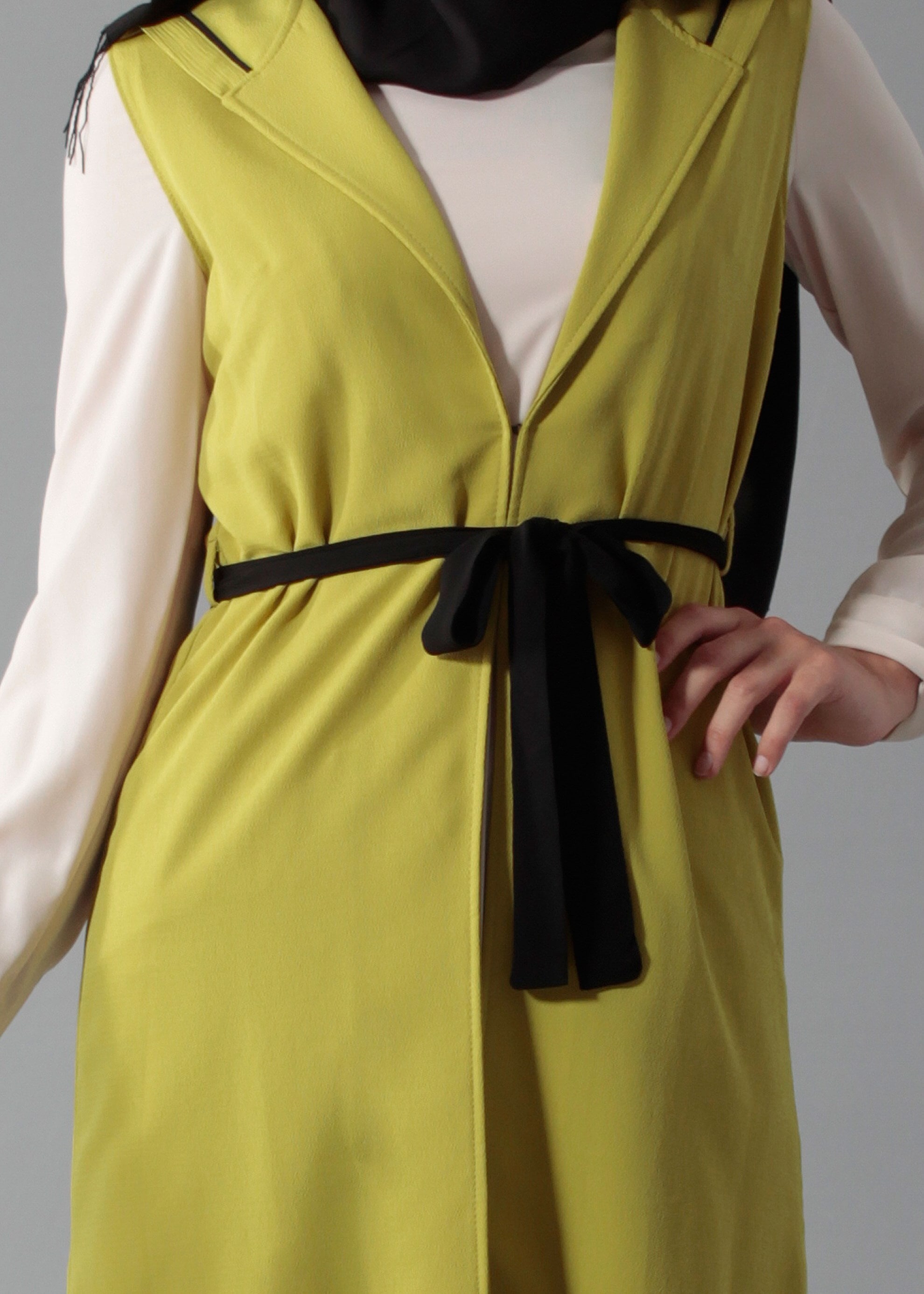 Tesettür giyim YEŞİL BELİ KUŞAKLI KAPÜŞONLU 2&prime;Lİ TUNİK 4450 