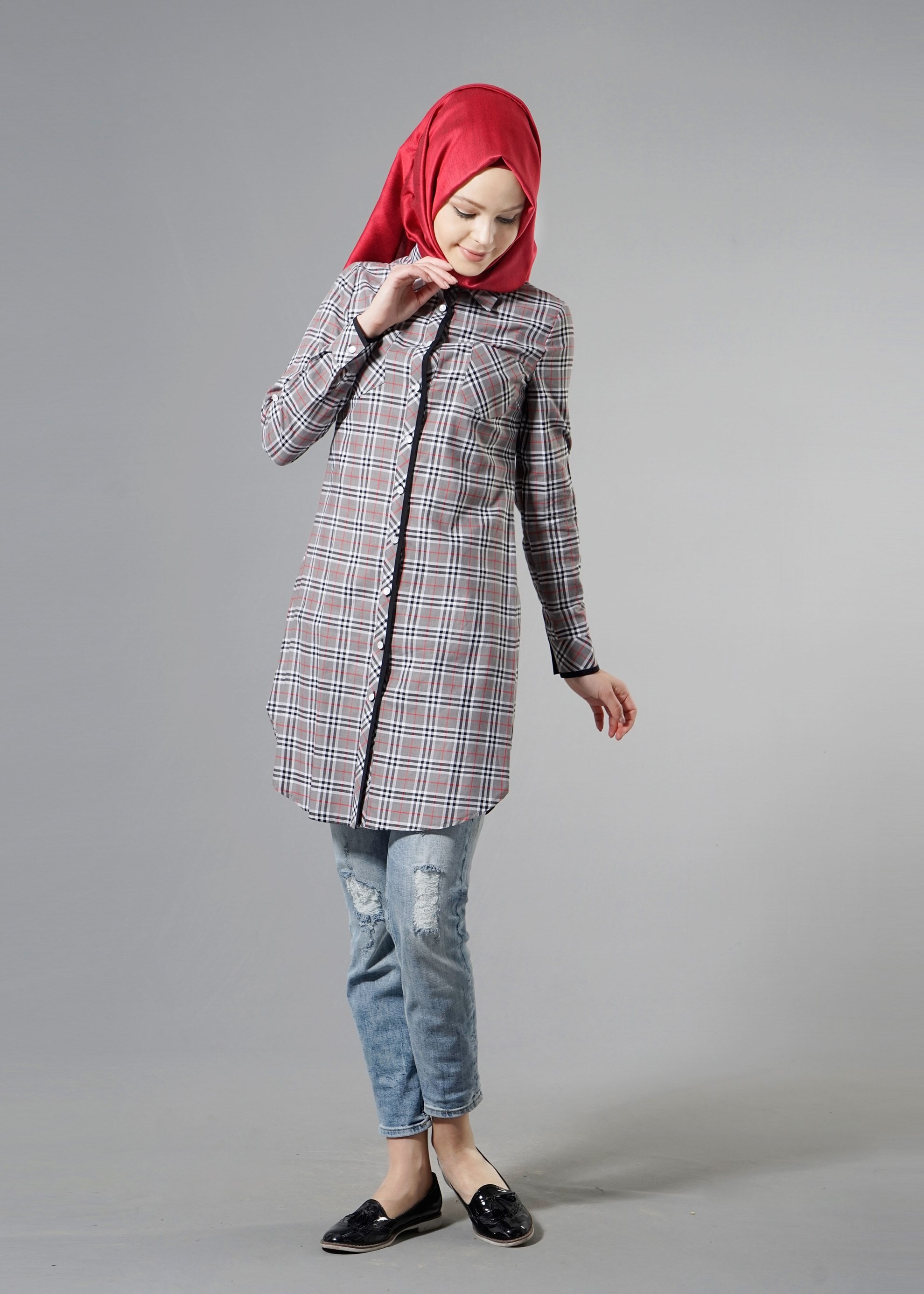 Tesettür giyim GRİ 4451 2370 TUNİK 38/44 TEK36