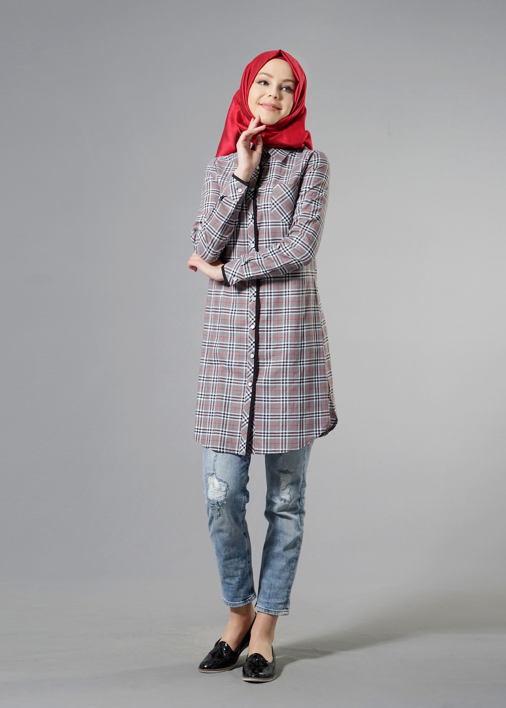 Tesettür giyim GRİ 4451 2370 TUNİK 38/44 TEK36