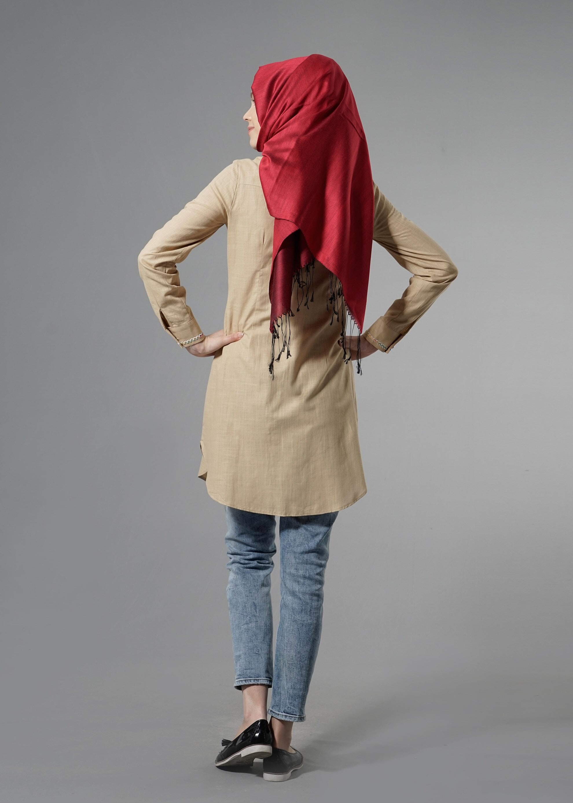 Tesettür giyim KAHVE 4452 Wia Tesettür Keten Tunik 38/46 TEK40