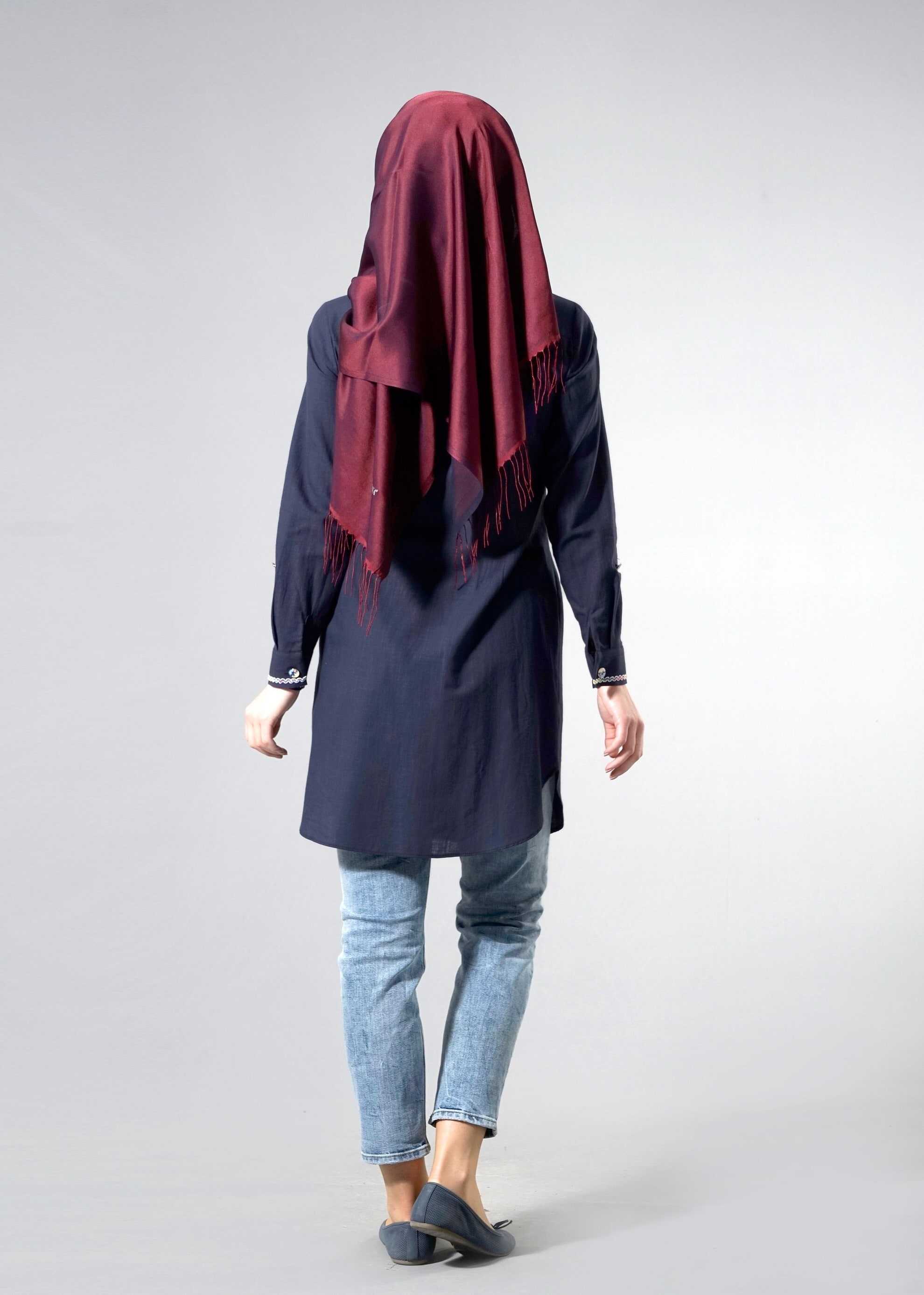 Tesettür giyim LACİVERT 4452 Wia Tesettür Keten Tunik 38/46 TEK40