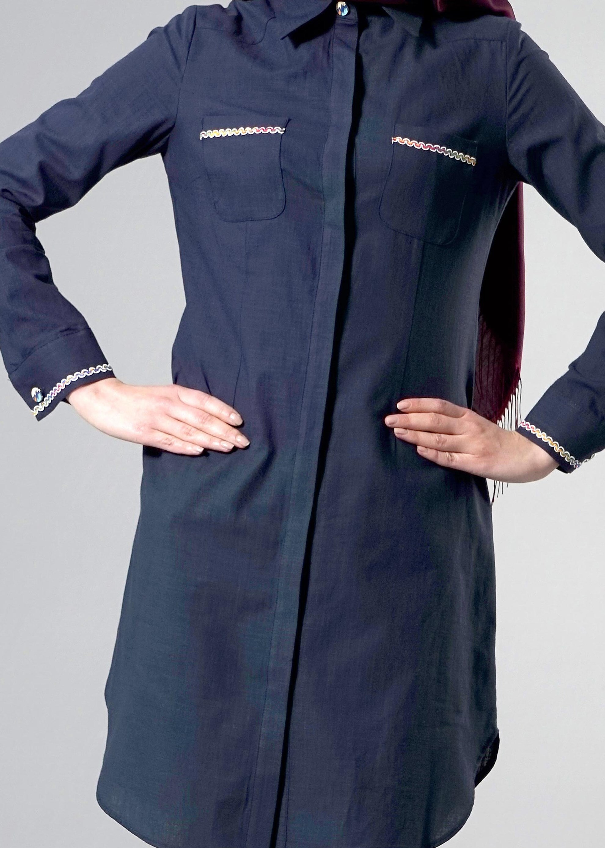 Tesettür giyim LACİVERT 4452 Wia Tesettür Keten Tunik 38/46 TEK40