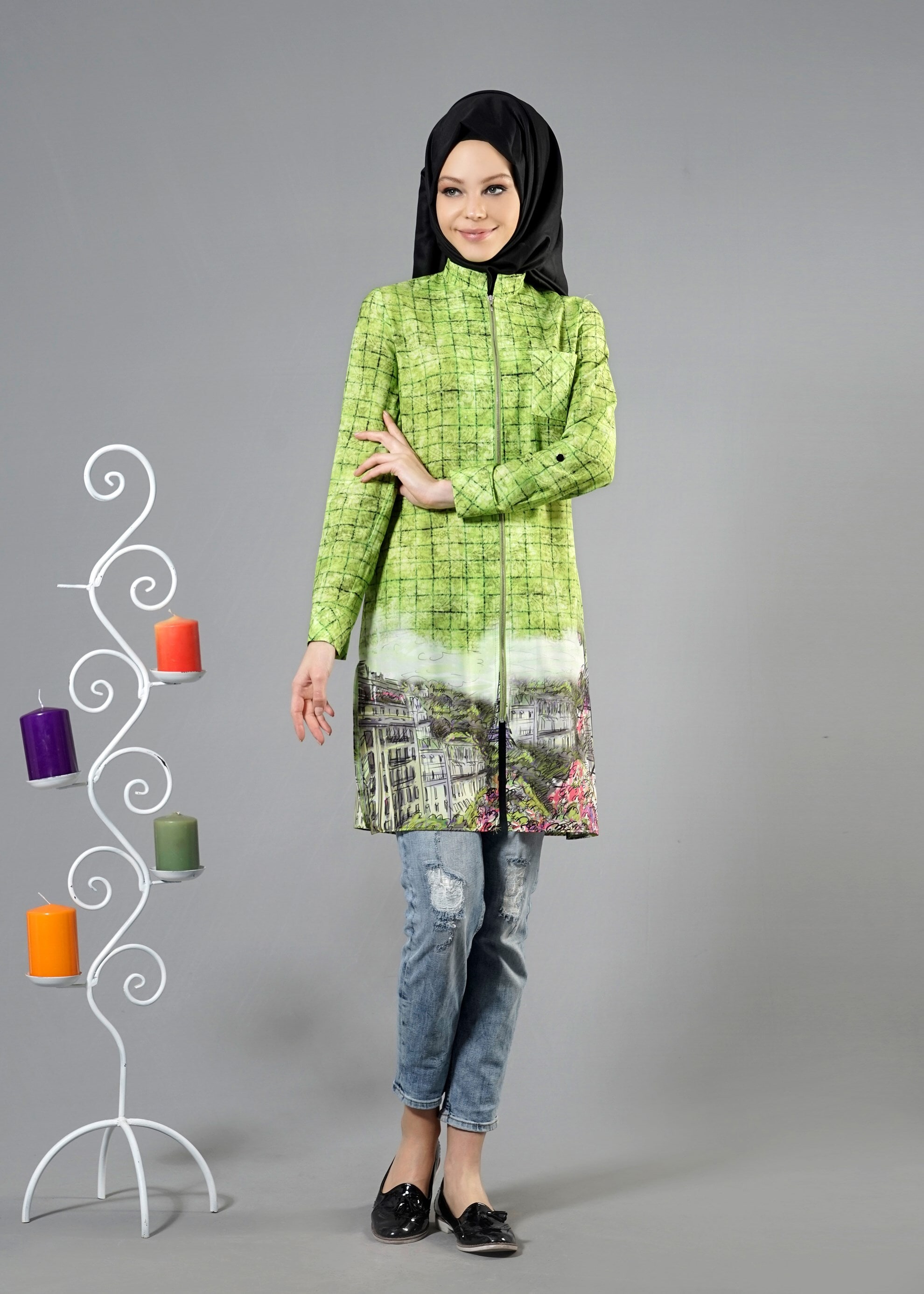 Tesettür giyim YEŞİL 4460 Morocco Tesettür 17063 Tunik 38/46 TEK40