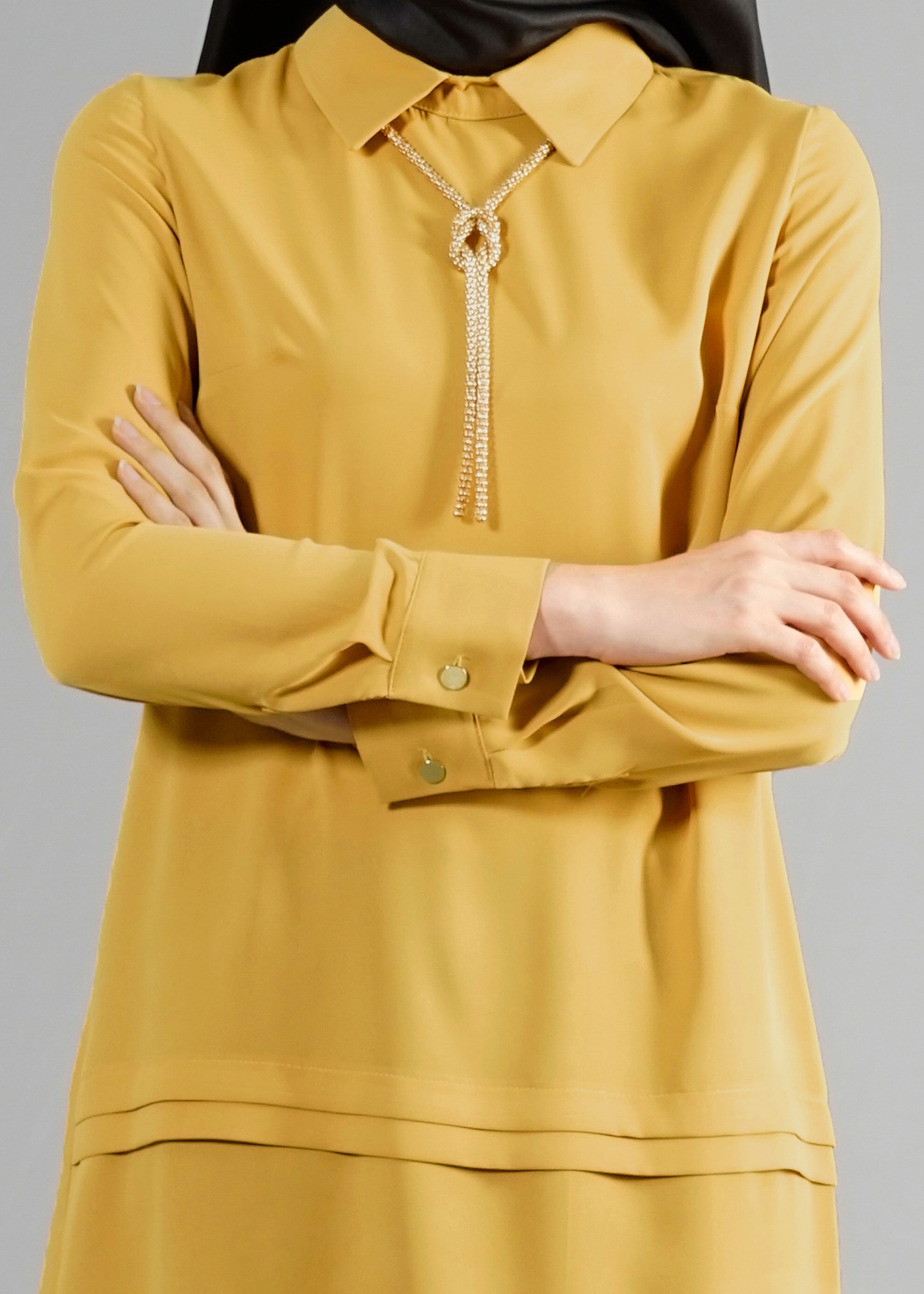 Tesettür giyim SARI ERKEK YAKA TUNİK 4463