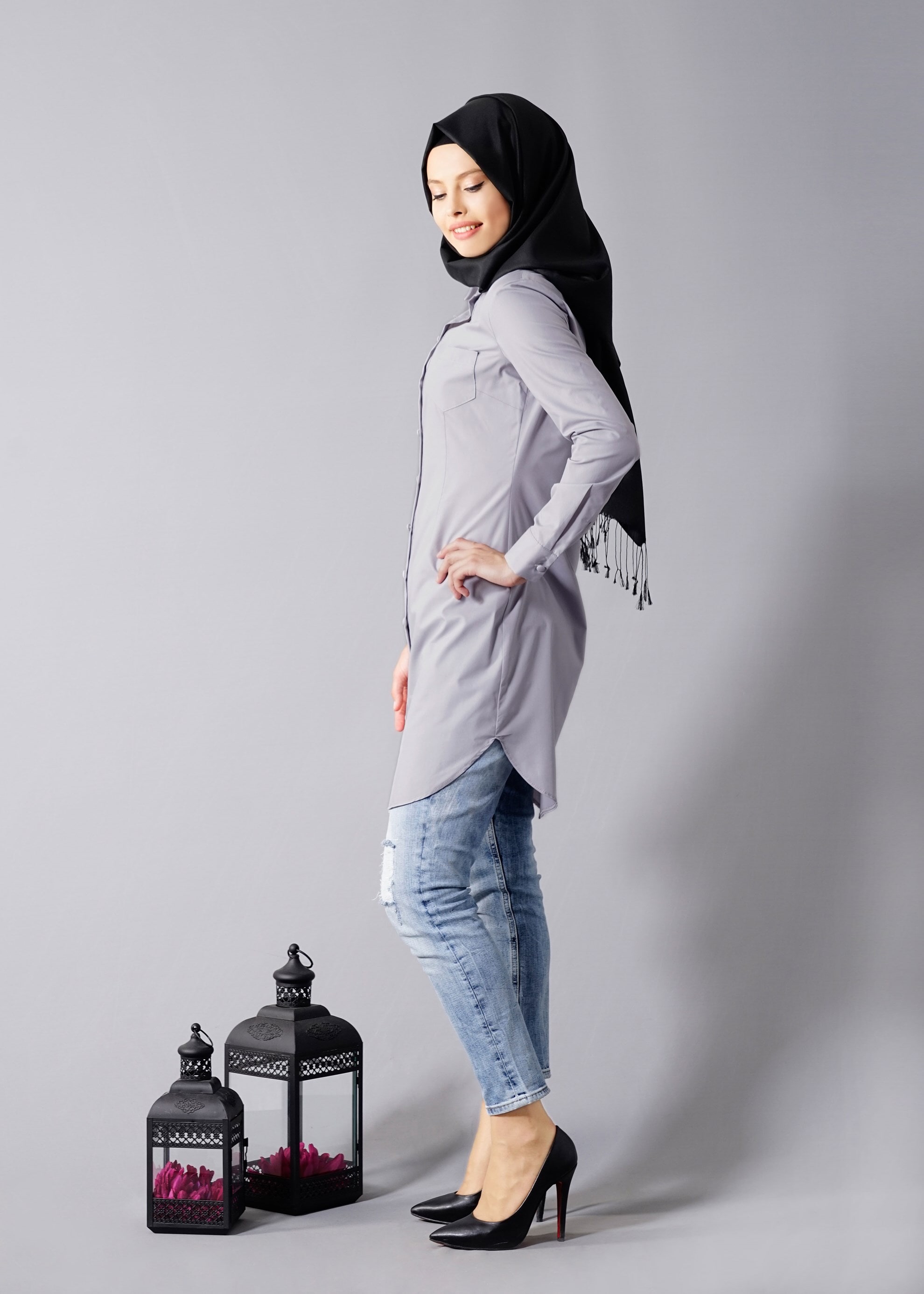 Tesettür giyim GRİ 4465 Valeri Tesettür Tunik 38/46 TEK40