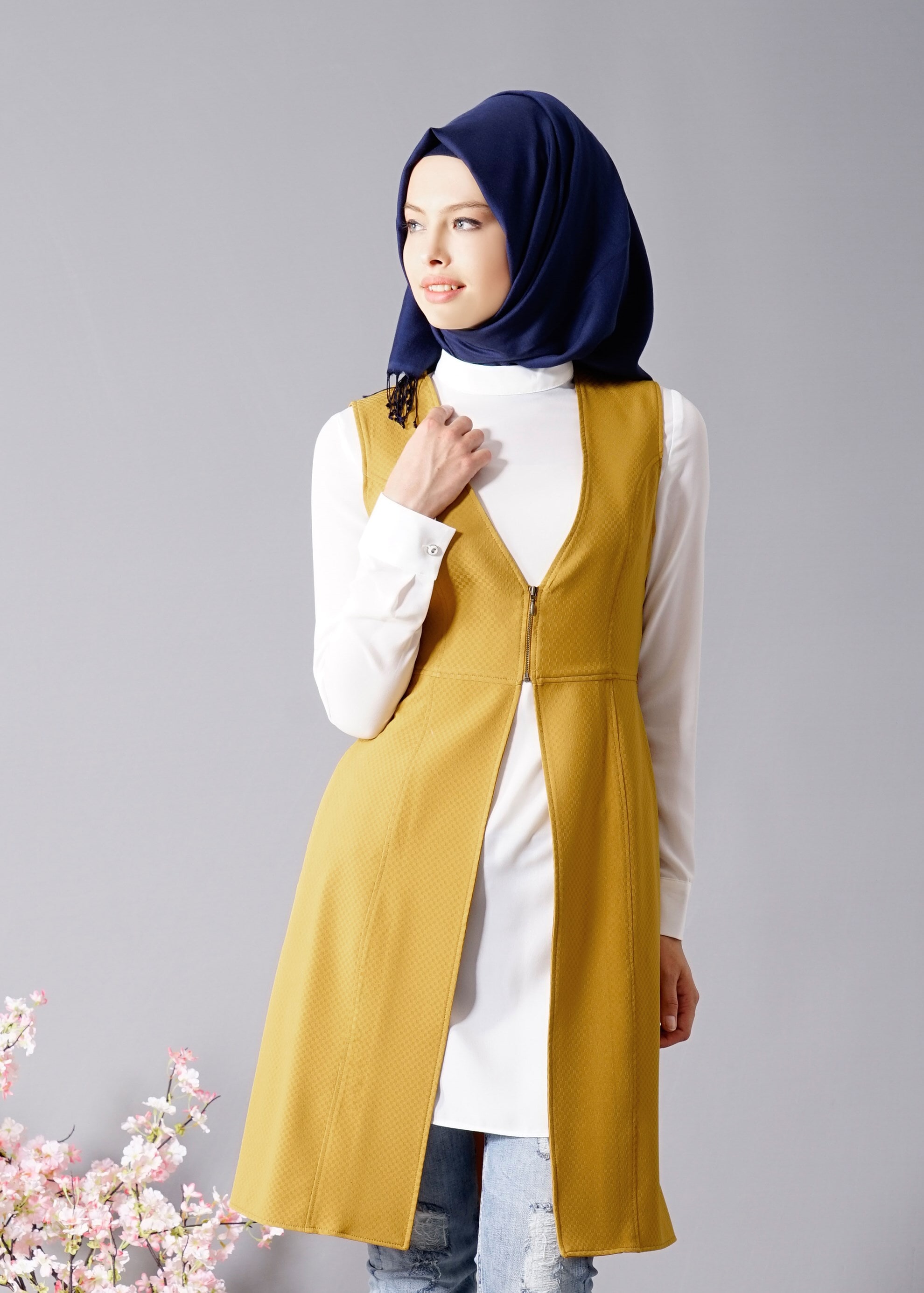 Tesettür giyim SARI 4505 Ilgın 43658 Tesettür 2&prime;li Tunik 38/46 TEK40