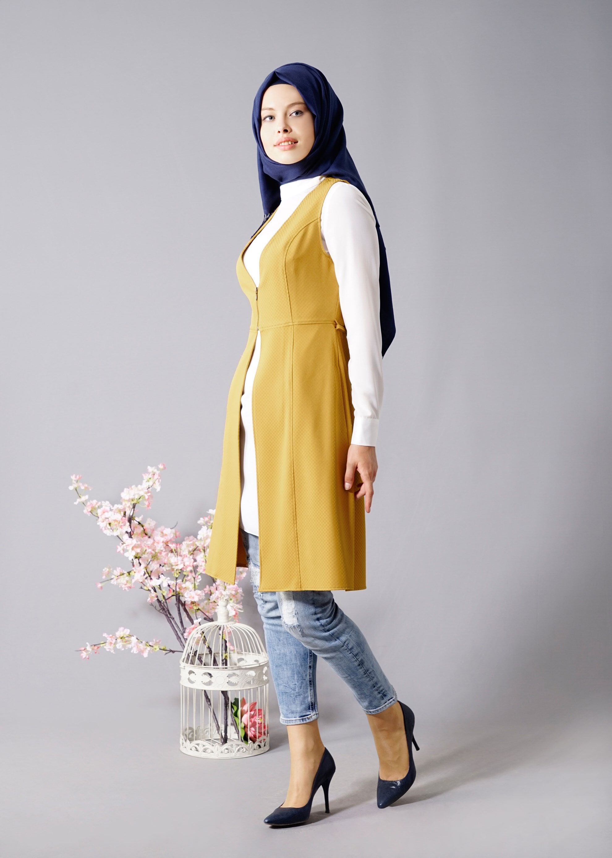 Tesettür giyim SARI 4505 Ilgın 43658 Tesettür 2&prime;li Tunik 38/46 TEK40