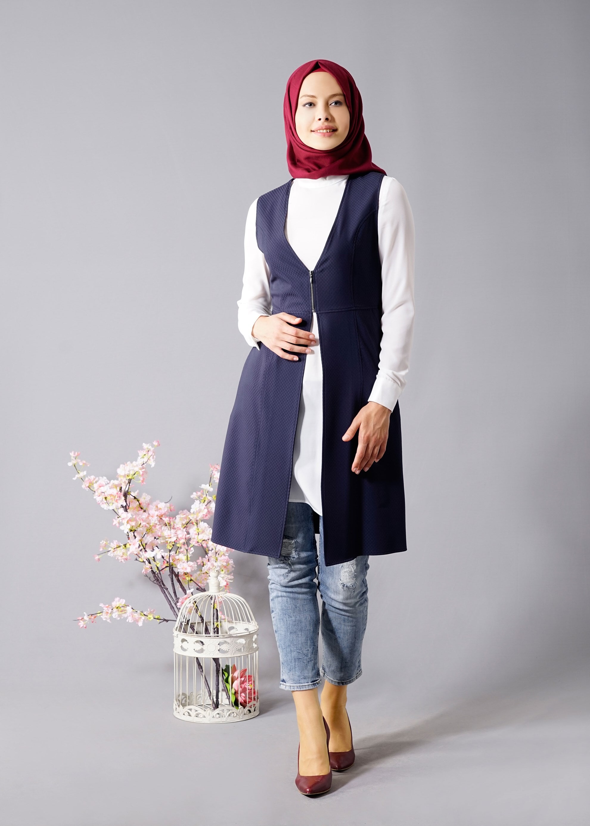 Tesettür giyim LACİVERT 4505 Ilgın 43658 Tesettür 2&prime;li Tunik 38/46 TEK40