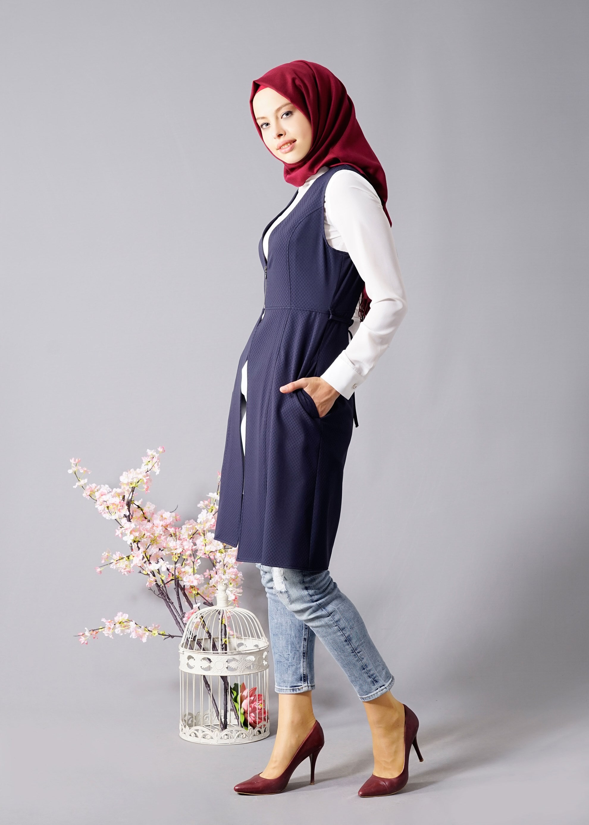 Tesettür giyim LACİVERT 4505 Ilgın 43658 Tesettür 2&prime;li Tunik 38/46 TEK40