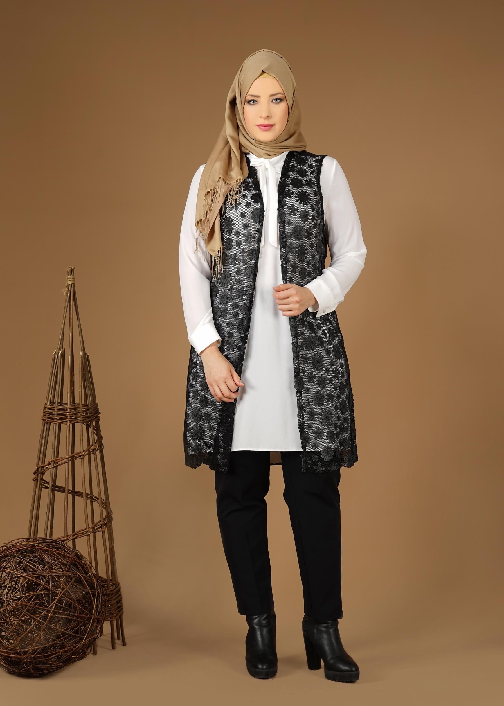 Tesettür giyim SİYAH 4521 AG 41 2&prime;li Tesettür Tunik 42/46 TEK38