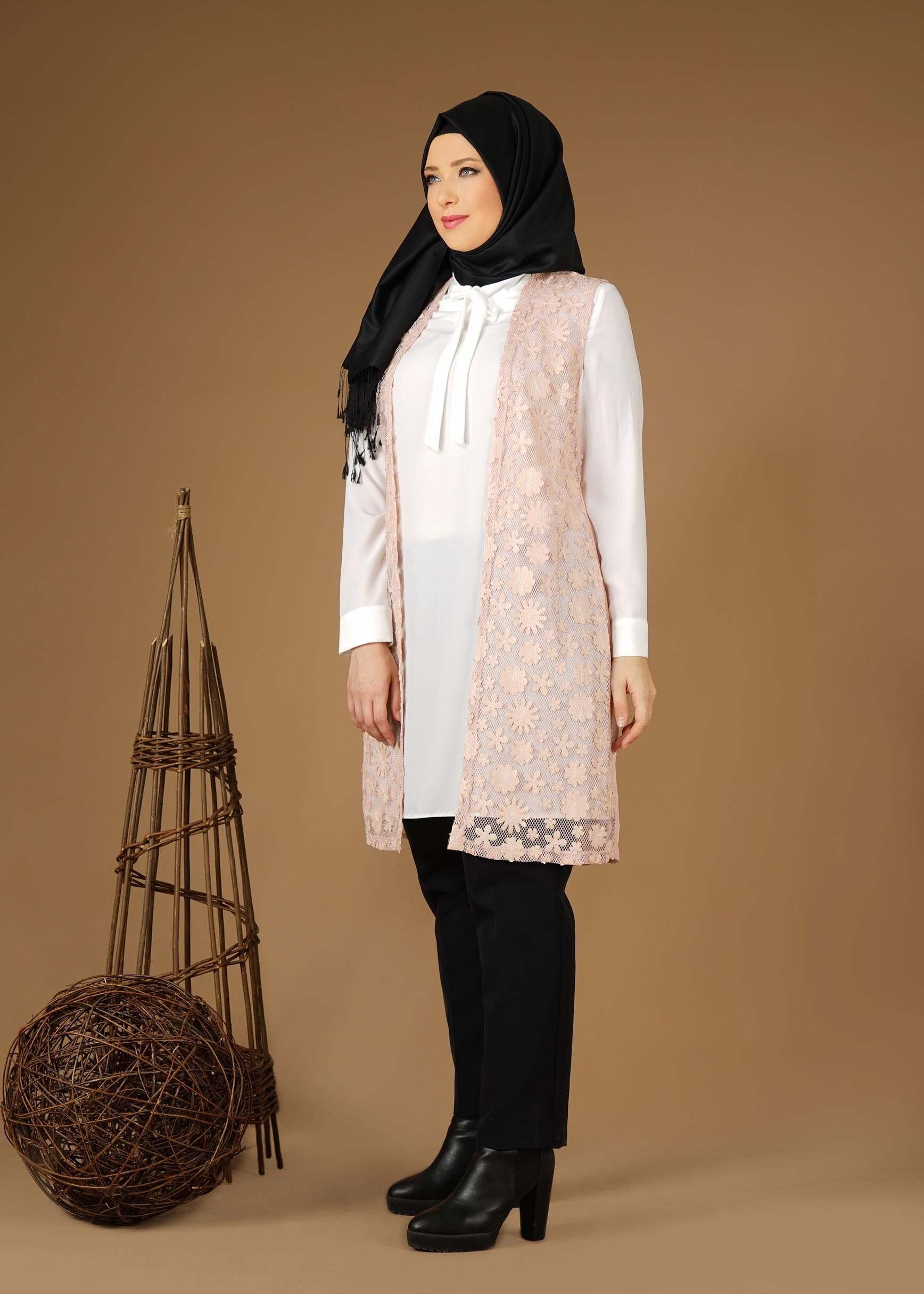 Tesettür giyim PUDRA 4521 AG 41 2&prime;li Tesettür Tunik 42/46 TEK38