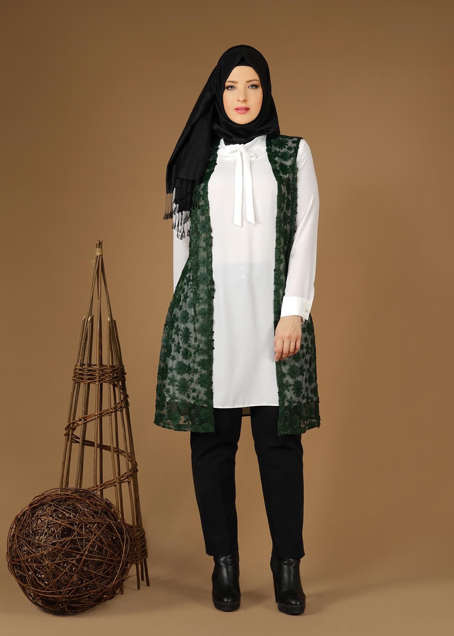 Tesettür giyim YEŞİL 4521 AG 41 2&prime;li Tesettür Tunik 42/46 TEK38