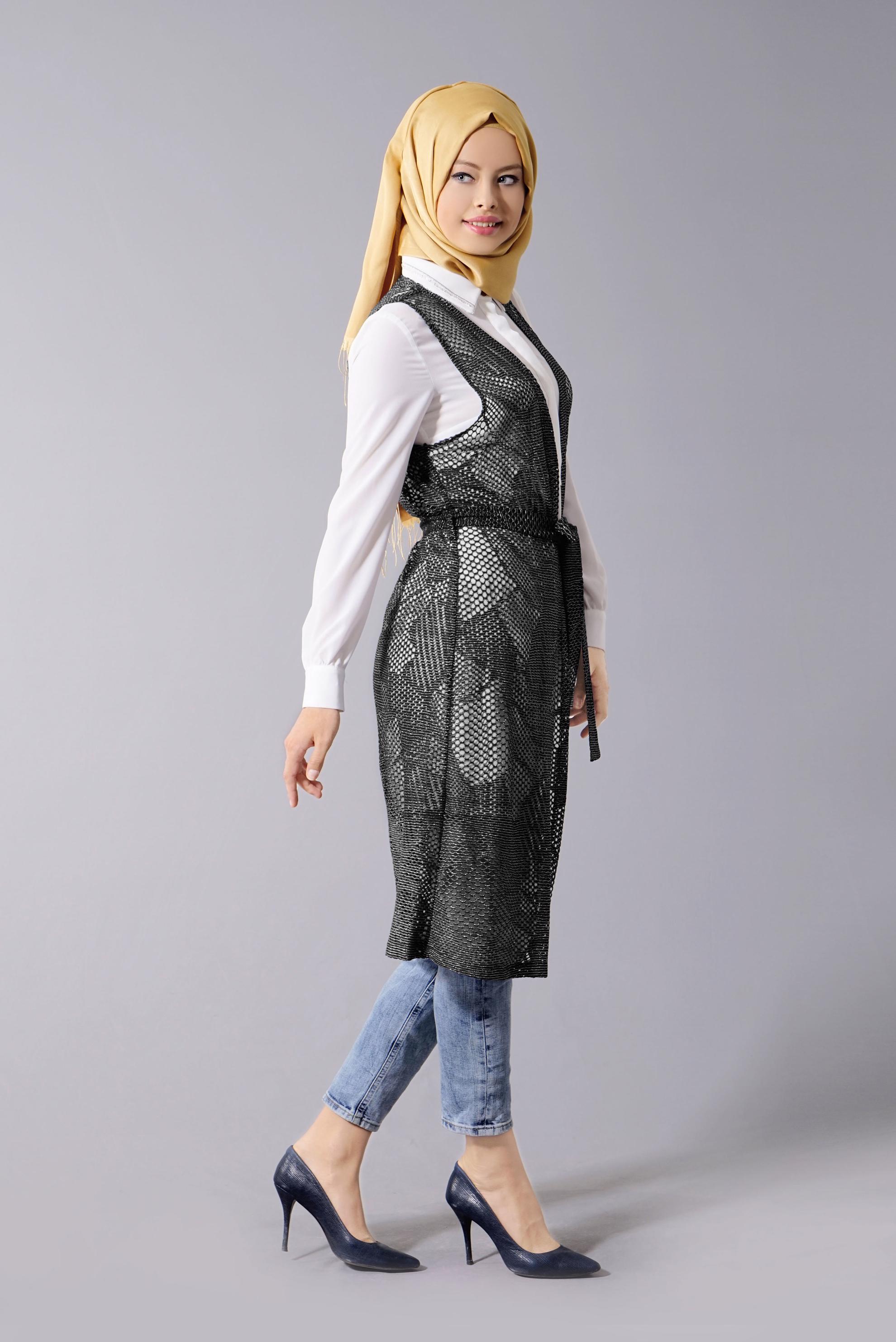 Tesettür giyim SİYAH FİLE DETAYLI 2&prime;Lİ TUNİK 4533 