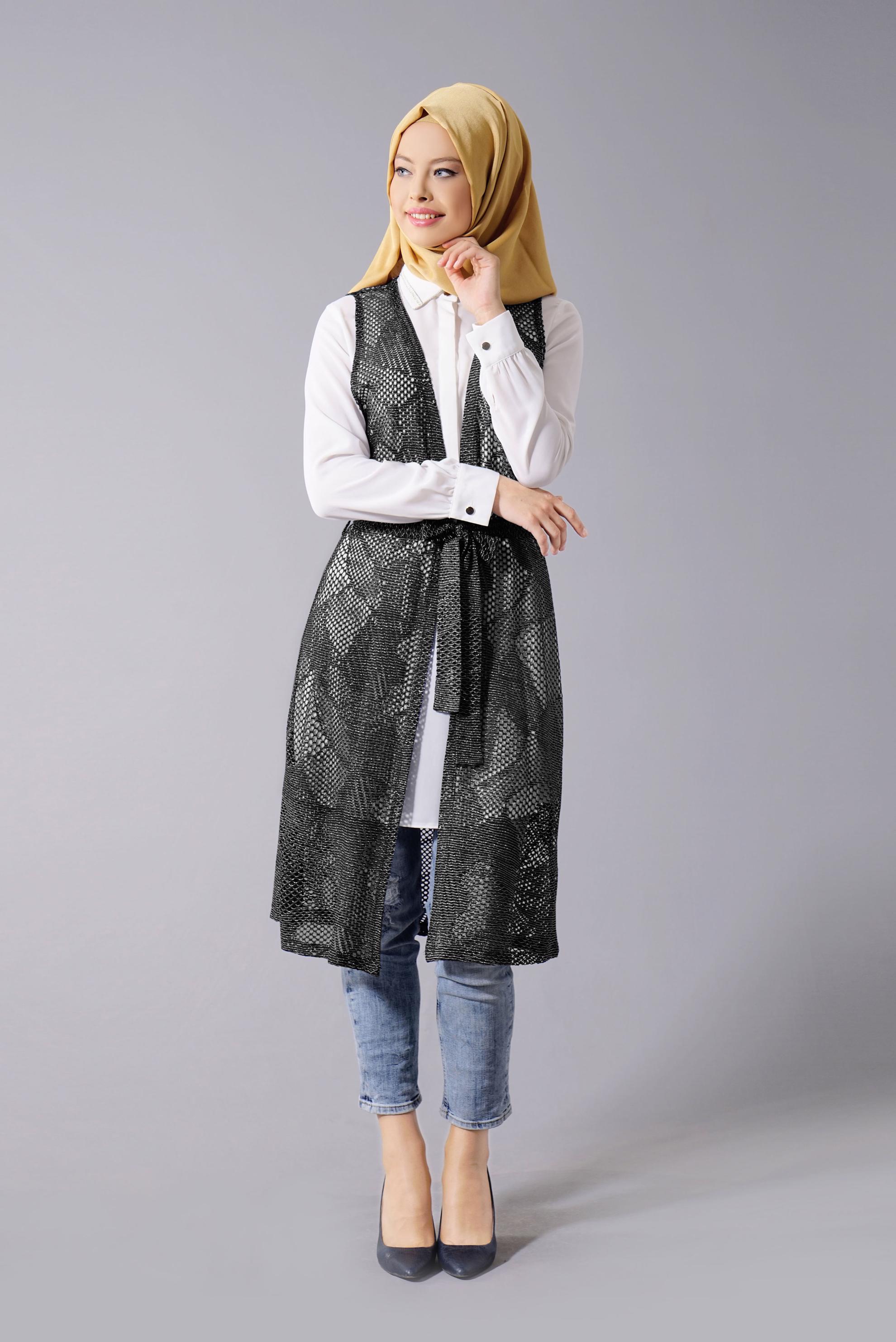 Tesettür giyim SİYAH FİLE DETAYLI 2&prime;Lİ TUNİK 4533 