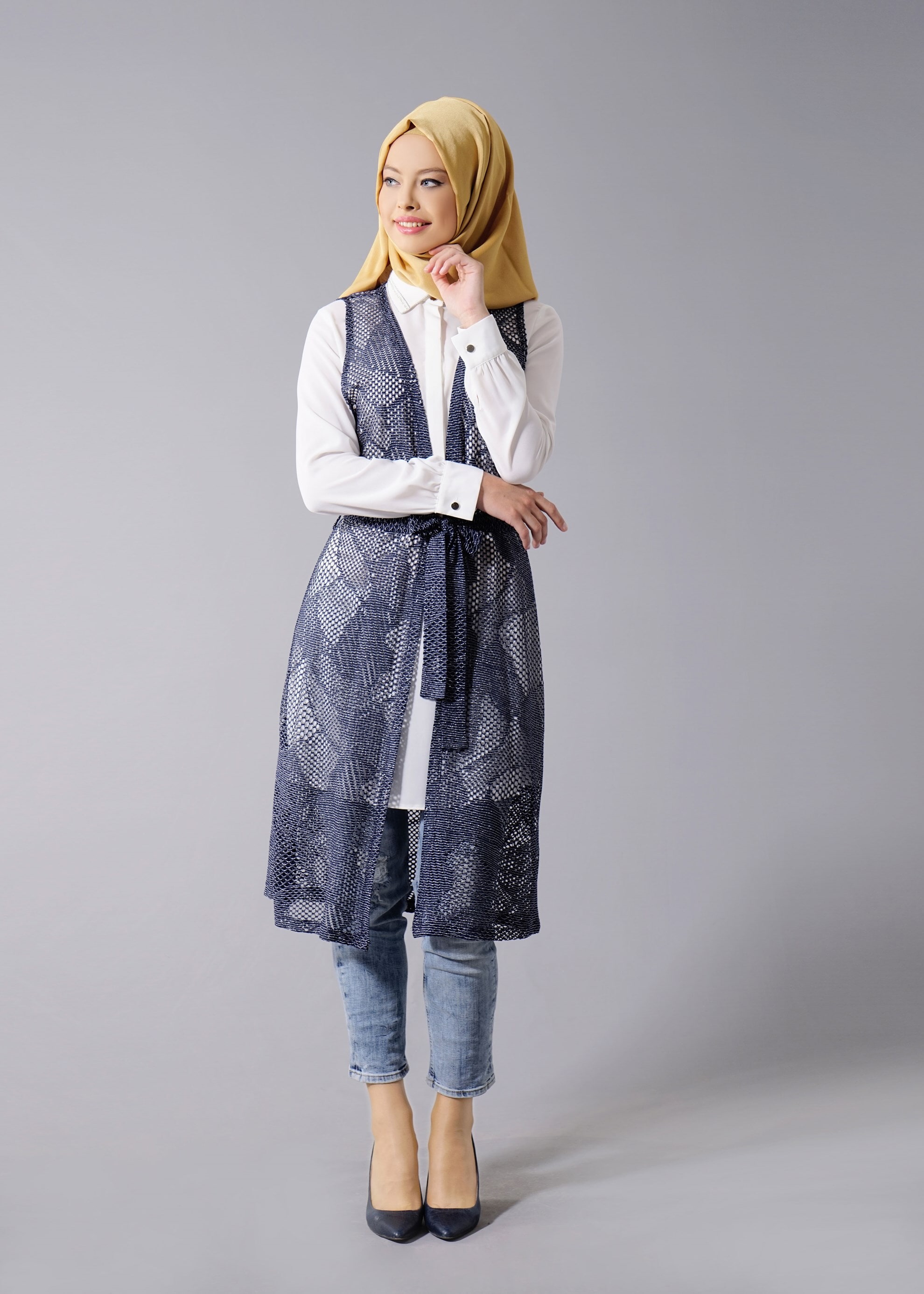 Tesettür giyim LACİVERT FİLE DETAYLI 2&prime;Lİ TUNİK 4533 