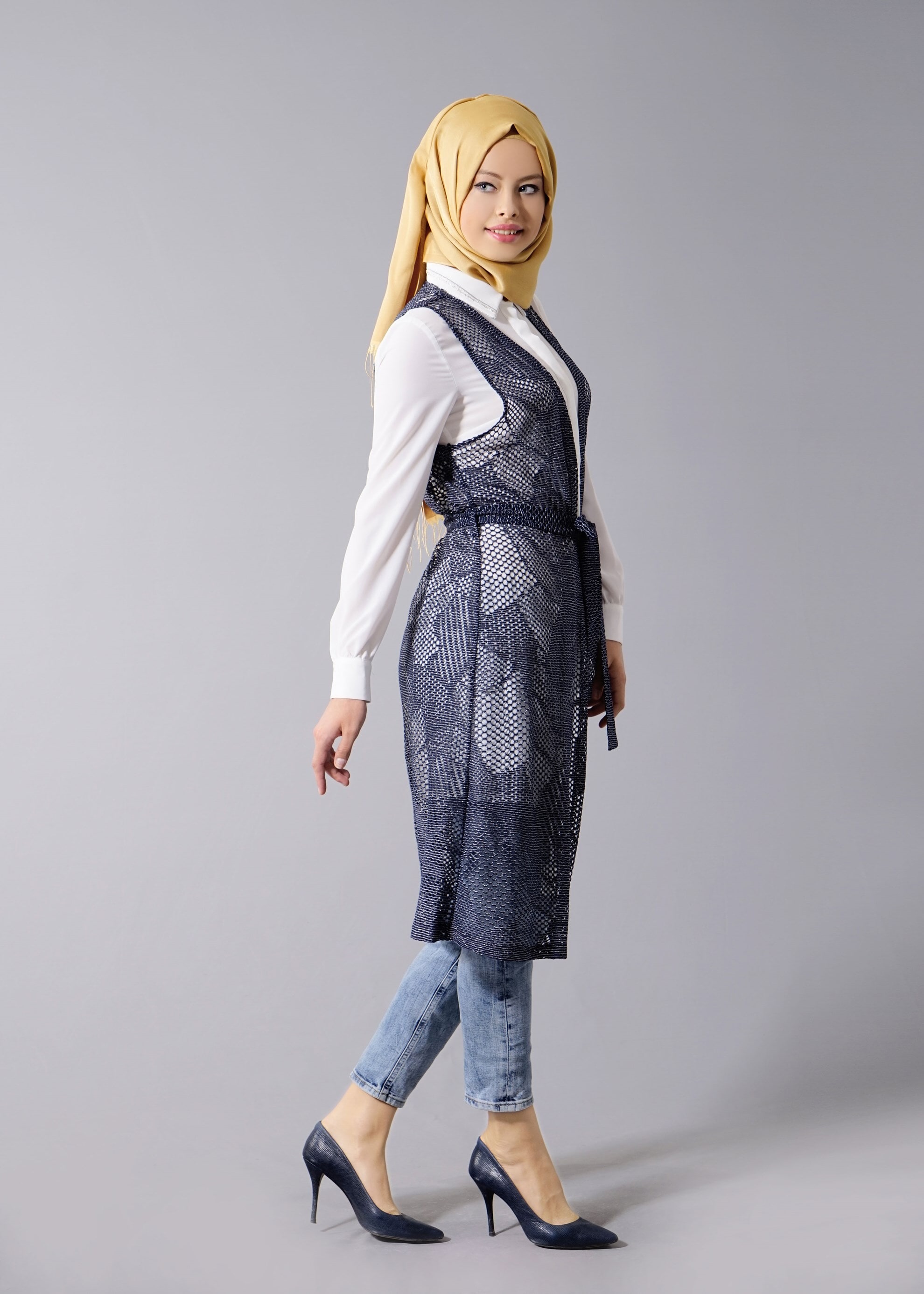 Tesettür giyim LACİVERT FİLE DETAYLI 2&prime;Lİ TUNİK 4533 