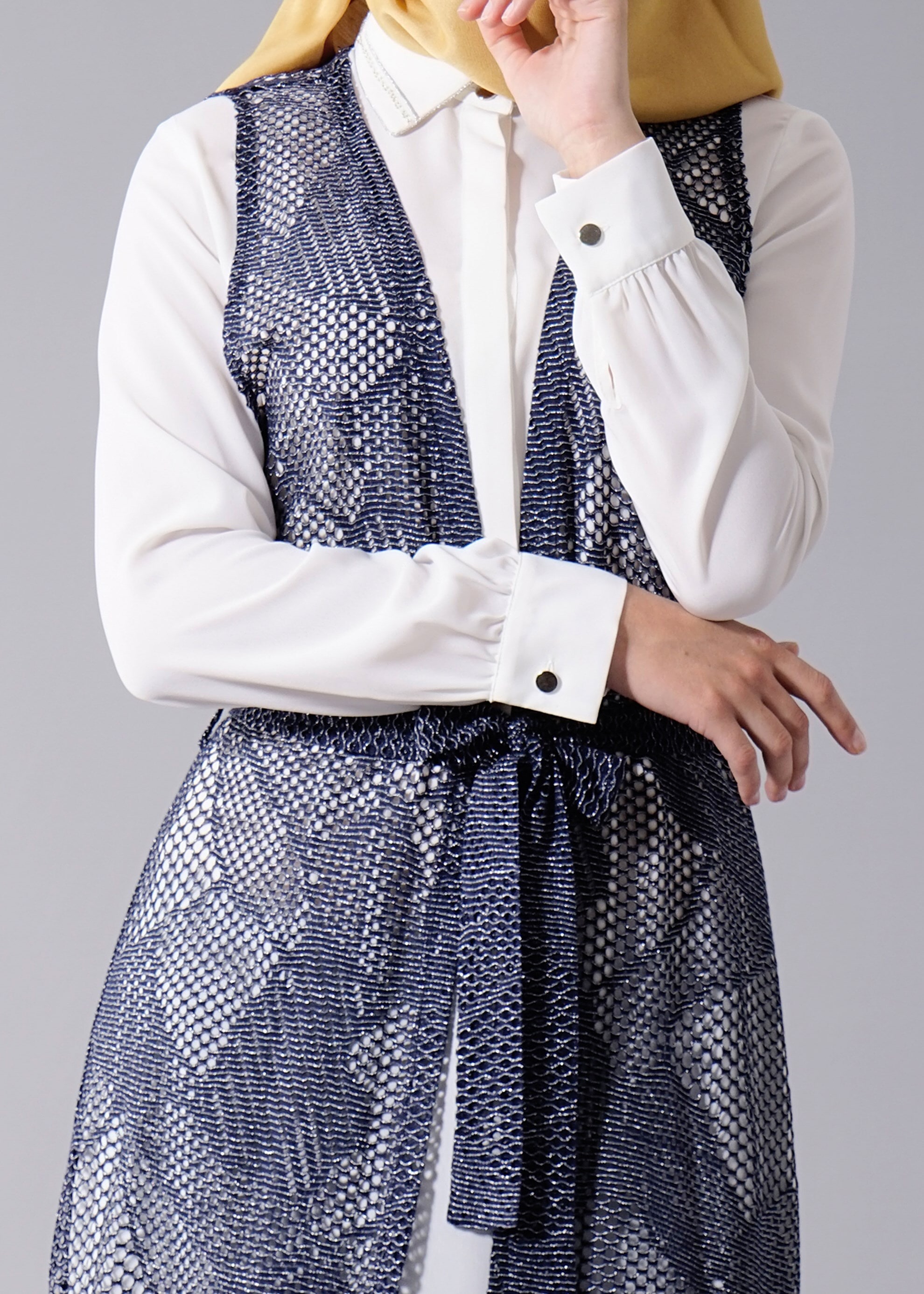 Tesettür giyim LACİVERT FİLE DETAYLI 2&prime;Lİ TUNİK 4533 