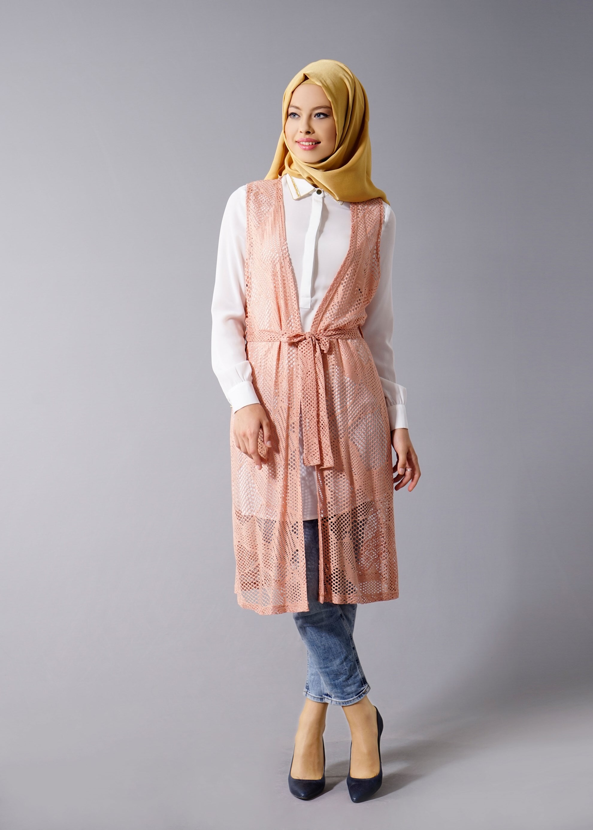 Tesettür giyim PUDRA FİLE DETAYLI 2&prime;Lİ TUNİK 4533 