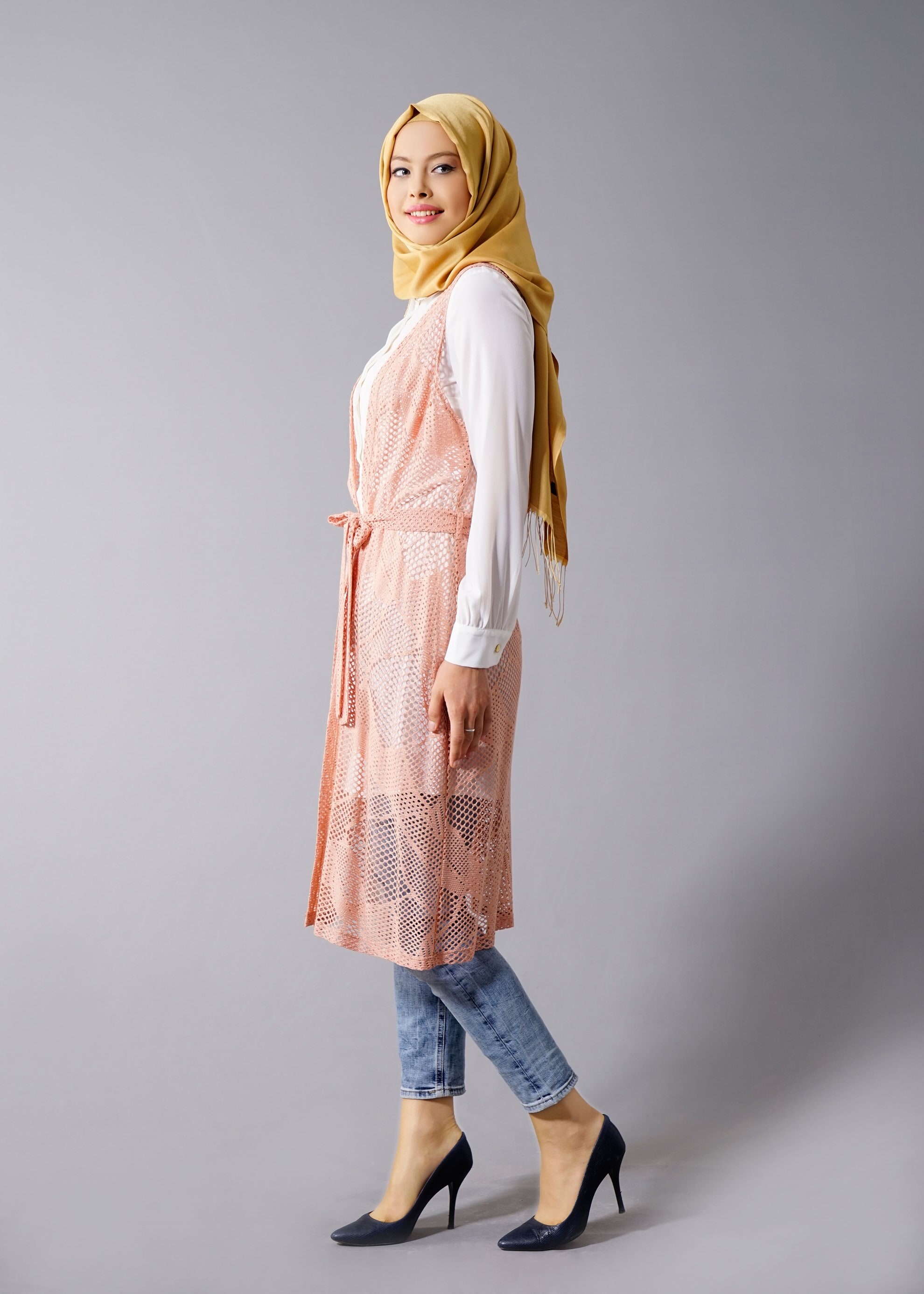 Tesettür giyim PUDRA FİLE DETAYLI 2&prime;Lİ TUNİK 4533 