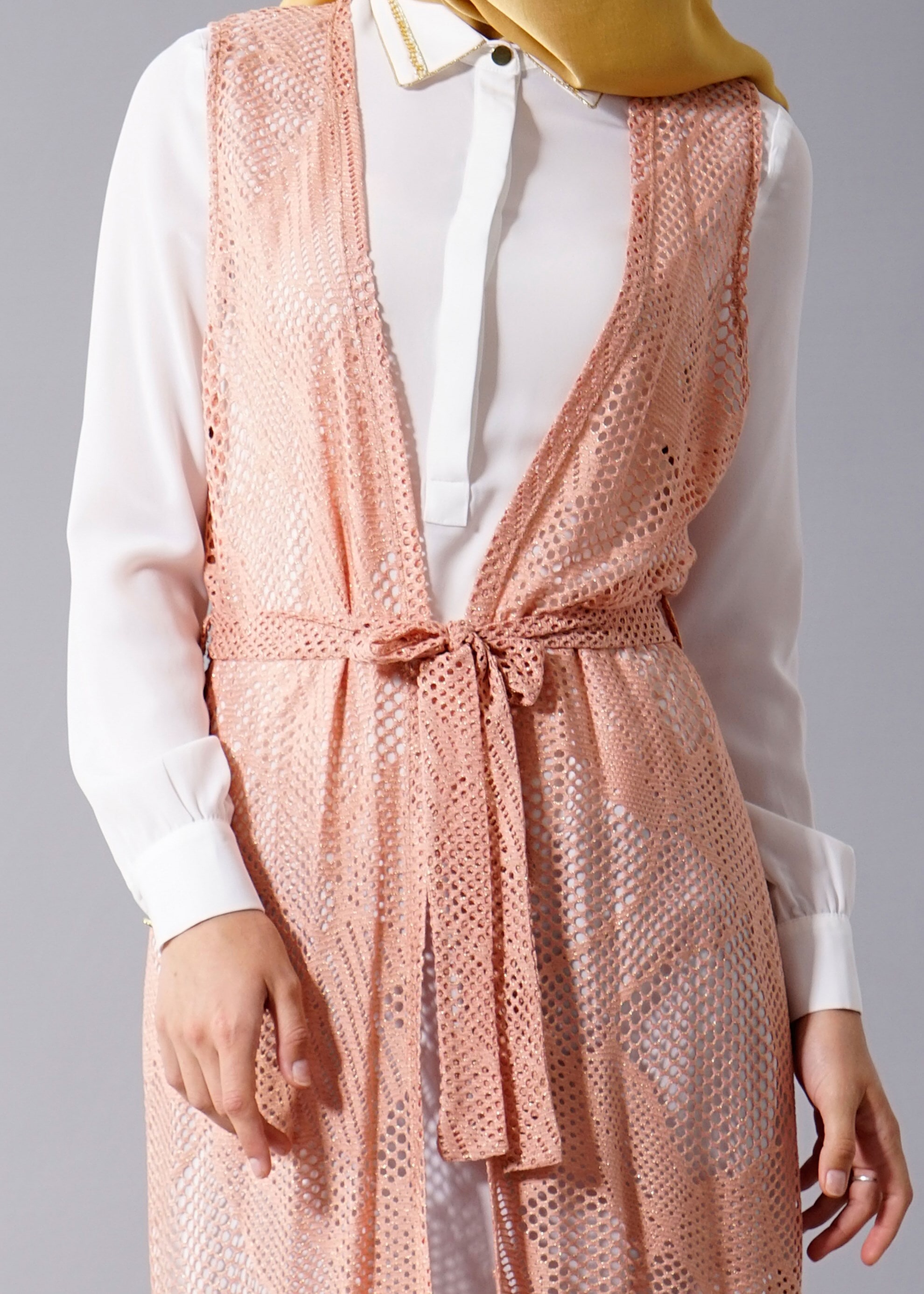 Tesettür giyim PUDRA FİLE DETAYLI 2&prime;Lİ TUNİK 4533 