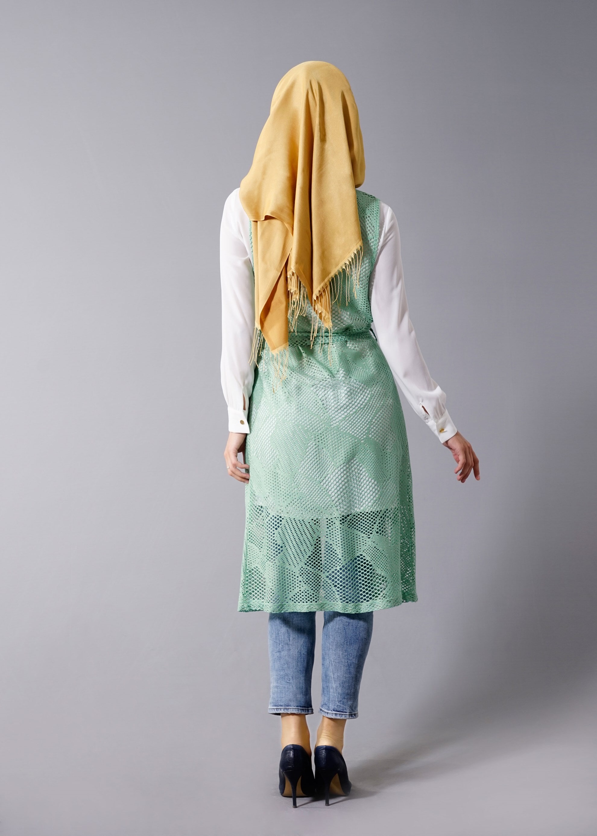 Tesettür giyim YEŞİL FİLE DETAYLI 2&prime;Lİ TUNİK 4533 