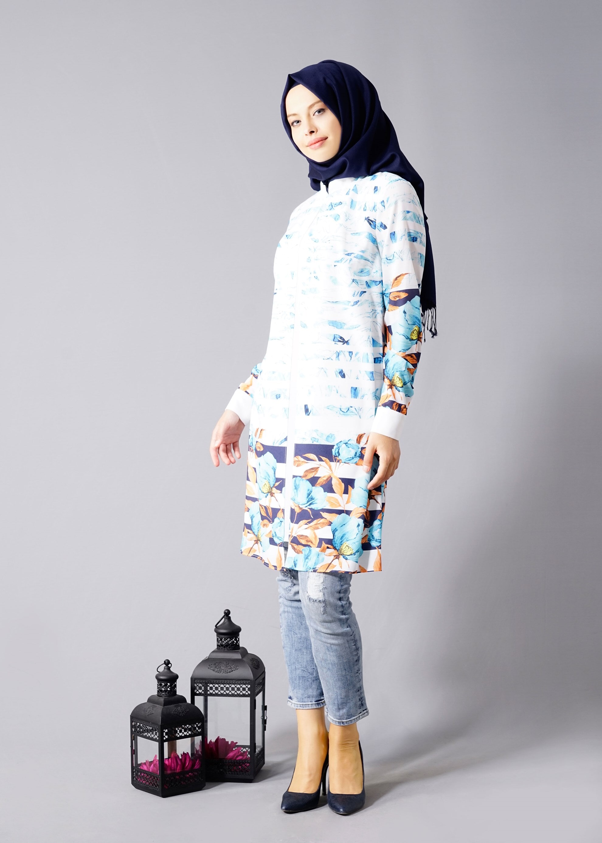 Tesettür giyim MAVİ 4548 Morocco 141946 Tesettür Tunik 40/48 TEK38